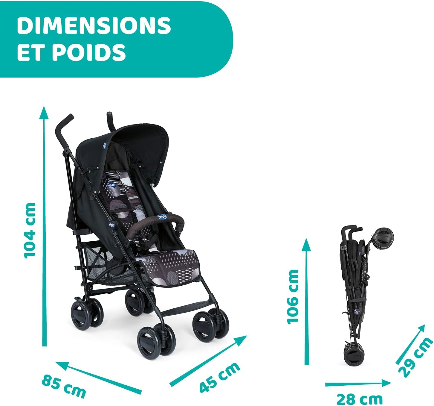 Chicco London Up Lightweight and Compact Stroller, Reclining Backrest with Protective Arc, Umbrella Folding - from Birth to 15 Kg - Matrix