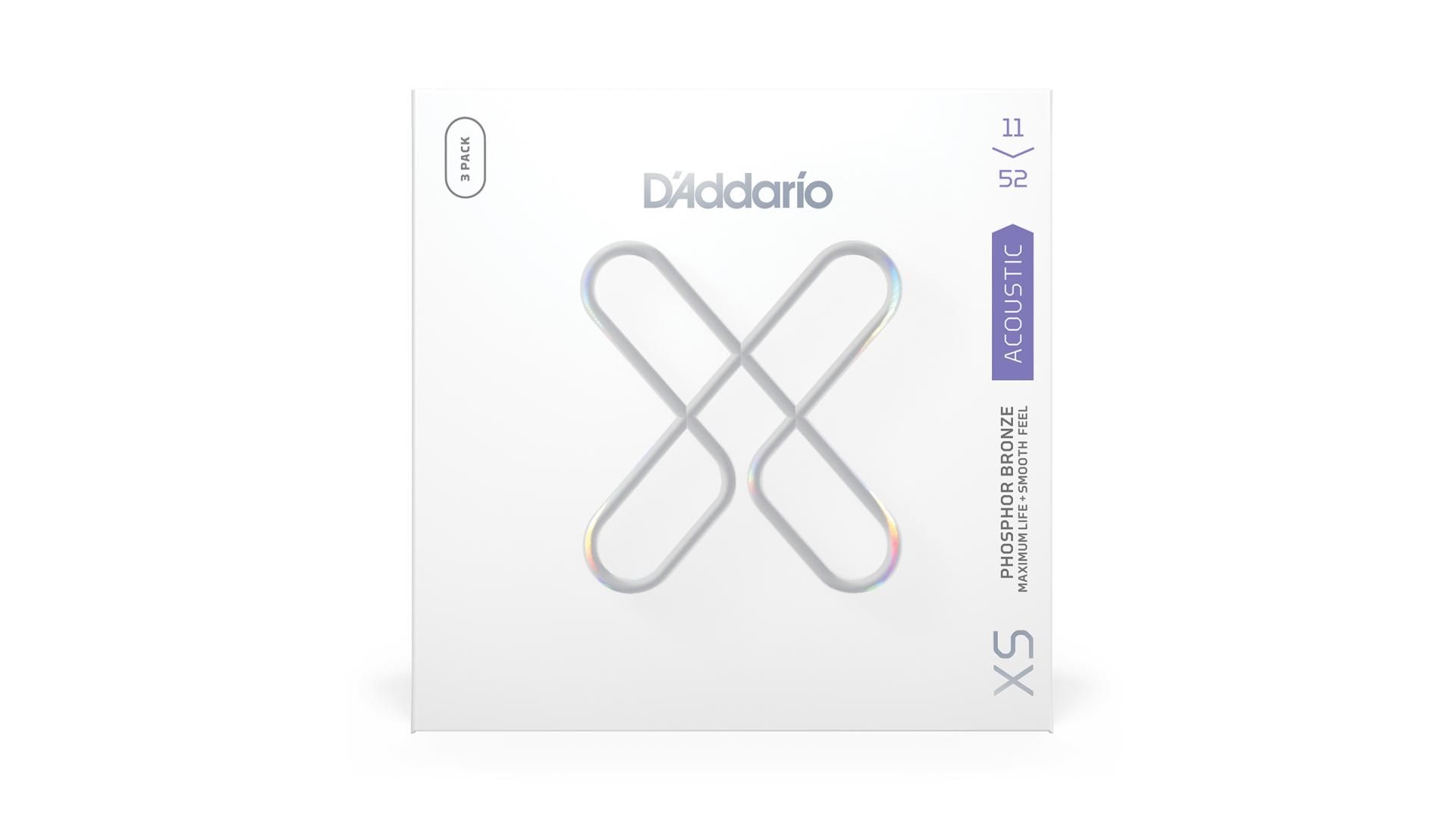 D'Addario 11-52 Custom Light, XS Phosphor Bronze Coated Acoustic Guitar Strings 3-Pack