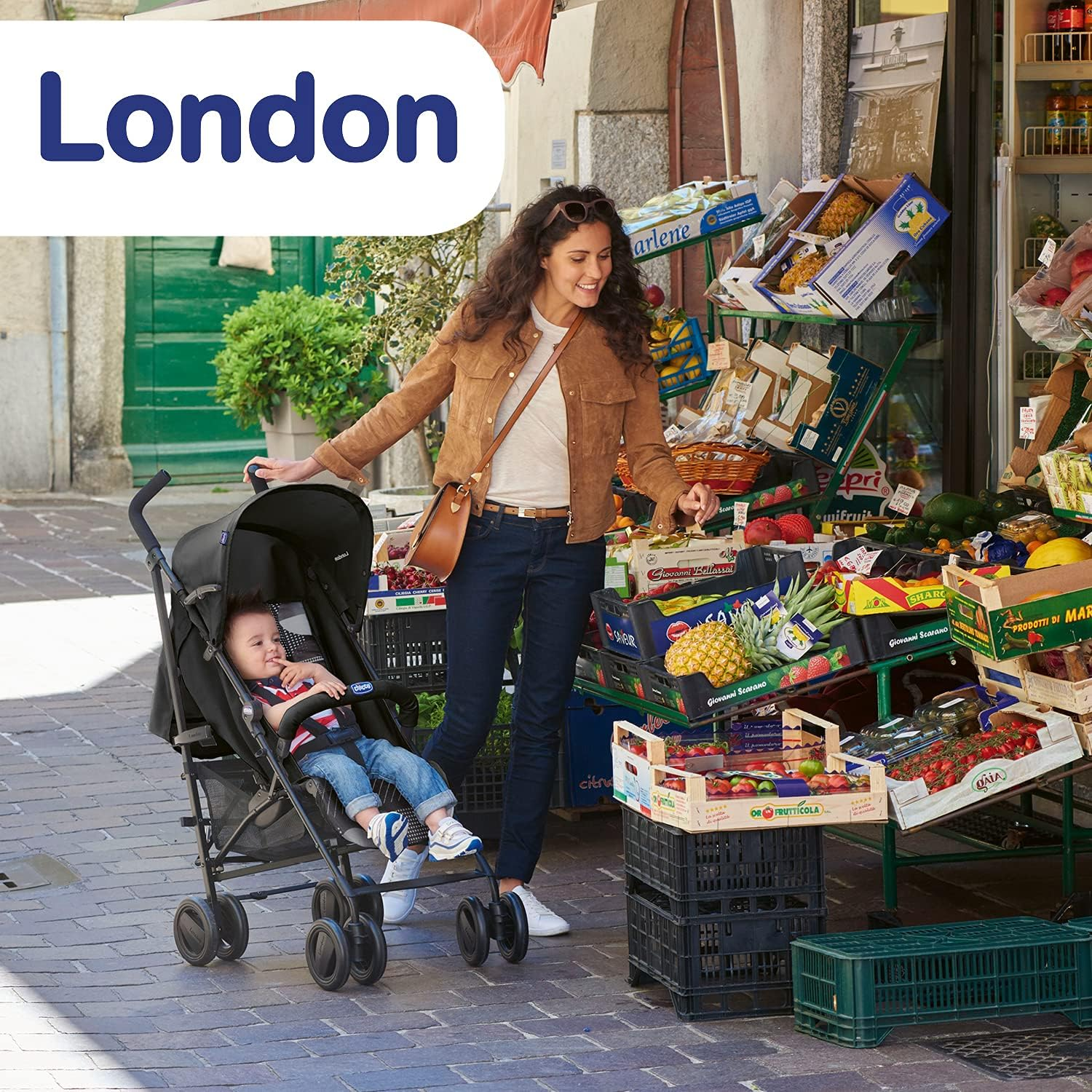 Chicco London Up Lightweight and Compact Stroller, Reclining Backrest with Protective Arc, Umbrella Folding - from Birth to 15 Kg - Matrix