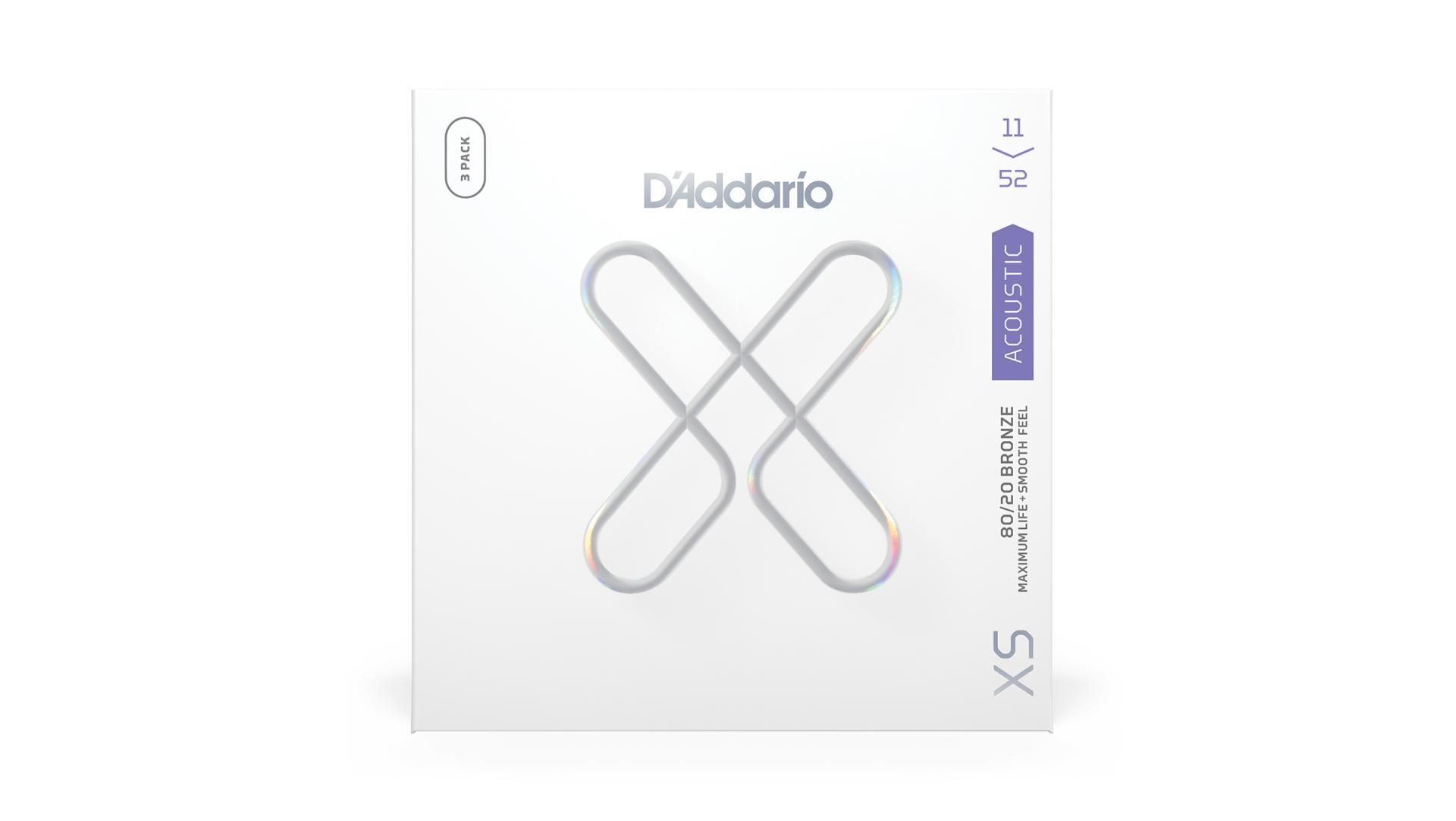 D'Addario 11-52 Custom Light, XS 80/20 Bronze Coated Acoustic Guitar Strings 3-Pack