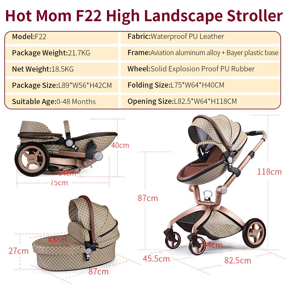 Hot Mom Baby Stroller: Baby Carriage with Adjustable Seat Height Angle and Four-Wheel Shock Absorption,Reversible,High Landscape and Fashional Pram