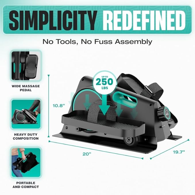 MODVEL Seated Under Desk Elliptical Machine for Home Workout, Mini Elliptical, Desk Bike Pedal Exerciser, Whisper Quiet, Under Desk Pedal Exerciser w/Adjustable Resistance & LCD Display