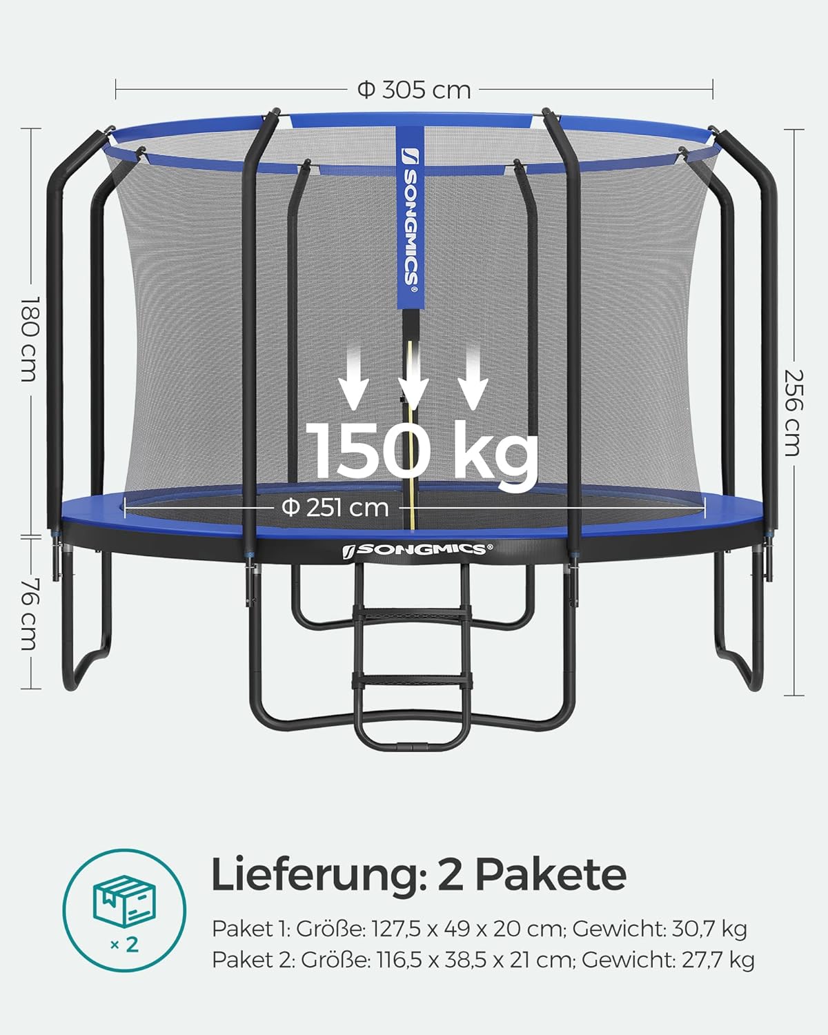 SONGMICS Trampolin Outdoor Ø 244 cm. rundes Gartentrampolin mit Sicherheitsnetz und Leiter. Randabdeckung. gepolstertes Gestell. für Kinder