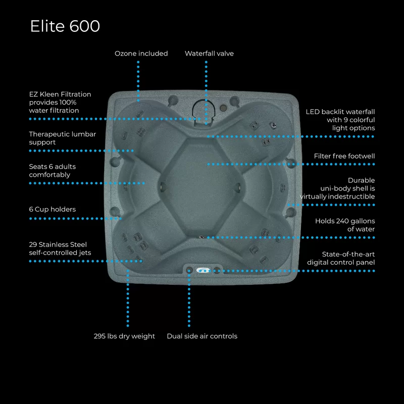 Aquarest Spas, Powered By Jacuzzi® Pumps 6 - Person 29 - Jet Square Plug And Play Hot Tub with Ozonator