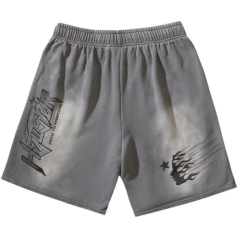 Hellstar Grey Flame Shorts-Gray