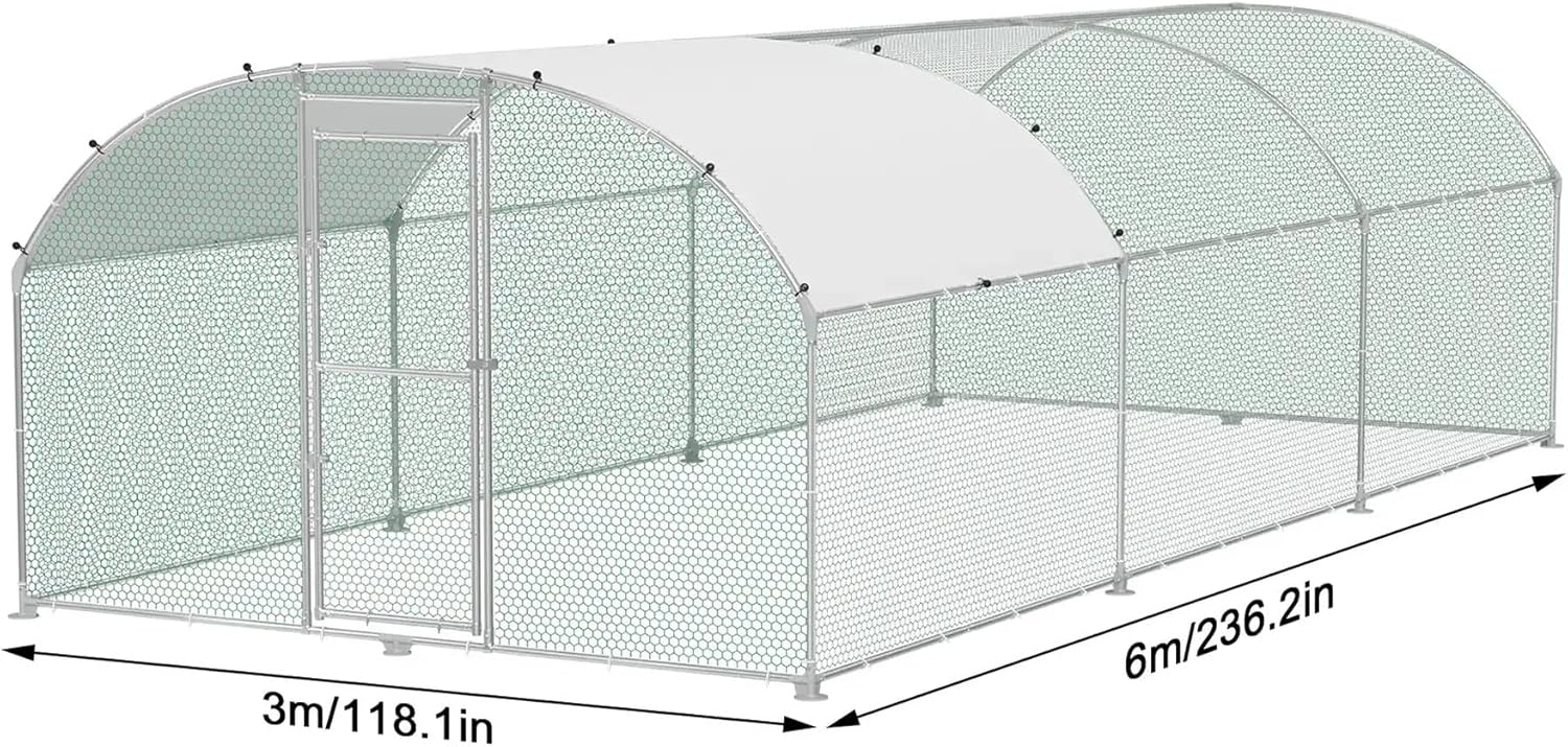 Hühnerstall Metall Freilaufgehege Freigehege. Geflügelstall Kleintiere. Verzinkter Stahlrahmen mit PE Dach. Bogenaufsatz (3x6m)