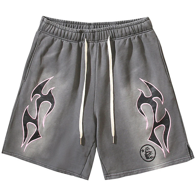 Hellstar Grey Flame Shorts-Gray
