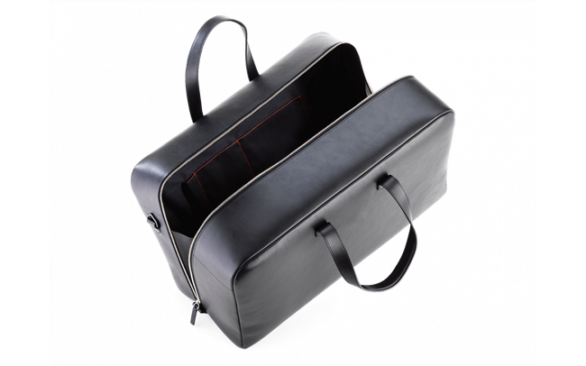 BLACK LEATHER WEEKEND TRAVEL BAG