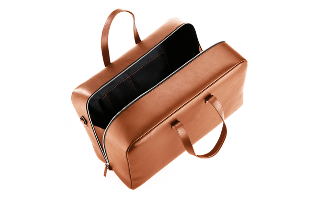BEIGE LEATHER WEEKEND TRAVEL BAG