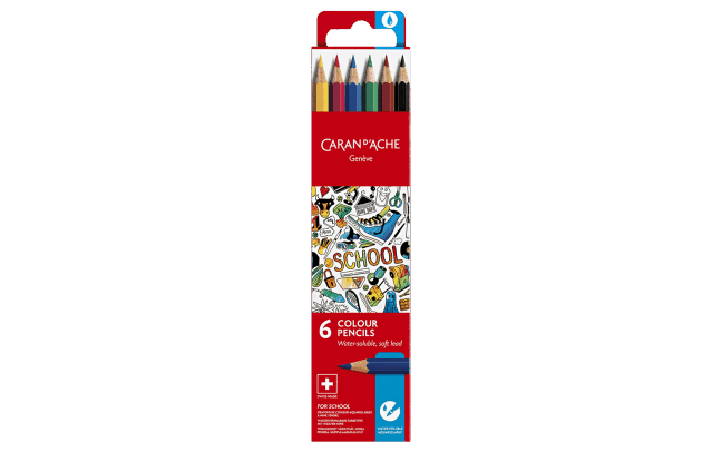 Cardboard Box of 6 Water-Soluble Colour Pencils SCHOOL LINE