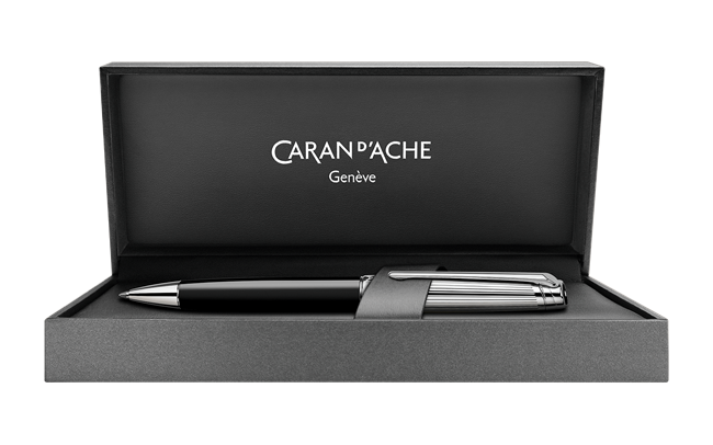 Silver-Plated, Rhodium-Coated LÉMAN BICOLOR Black Ballpoint Pen