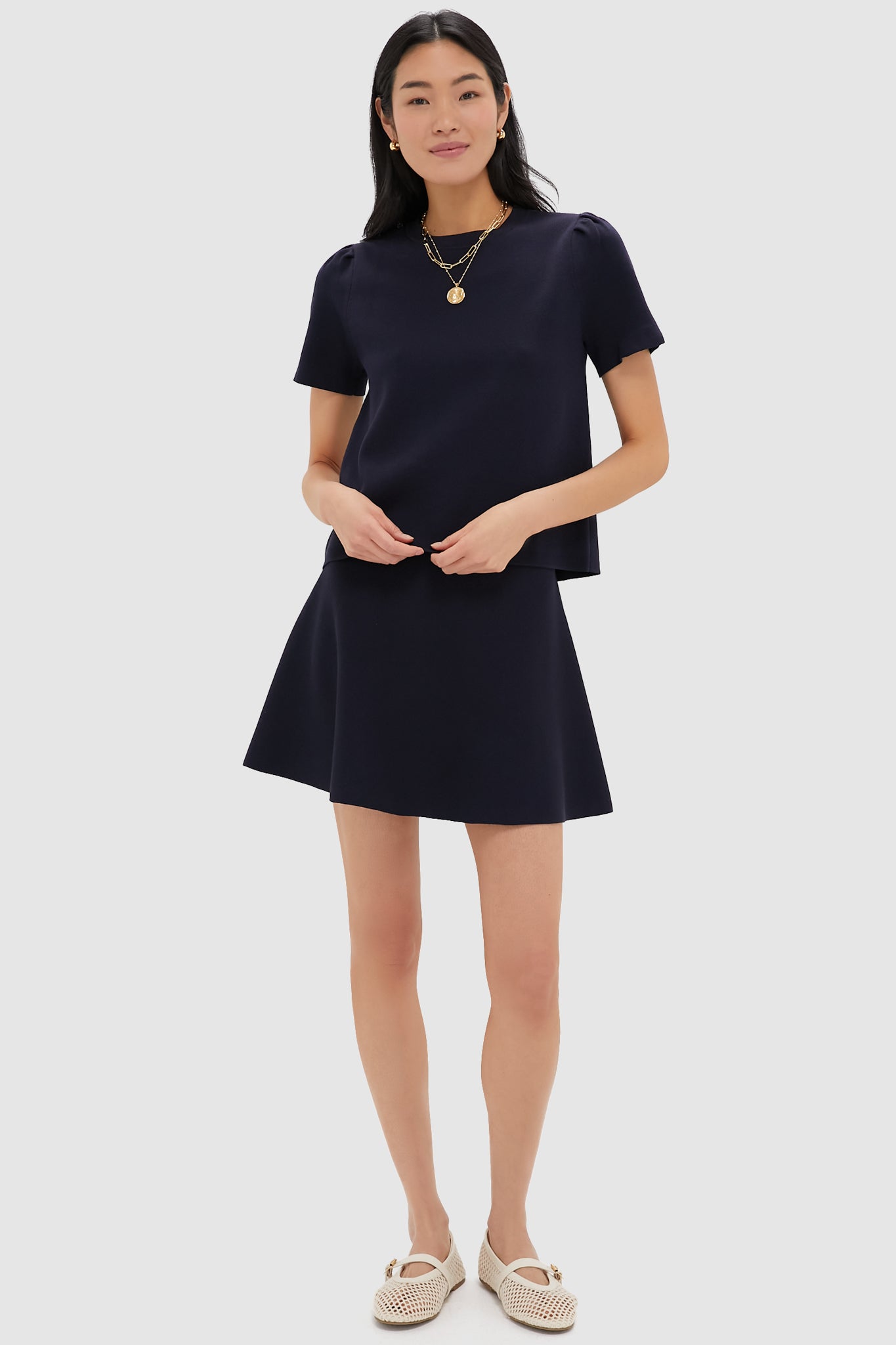 Navy Knit Short Sleeve Aubree Top