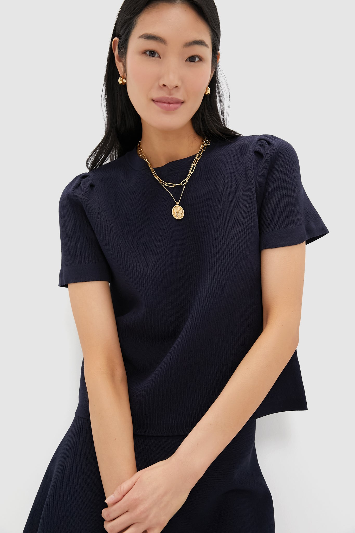 Navy Knit Short Sleeve Aubree Top