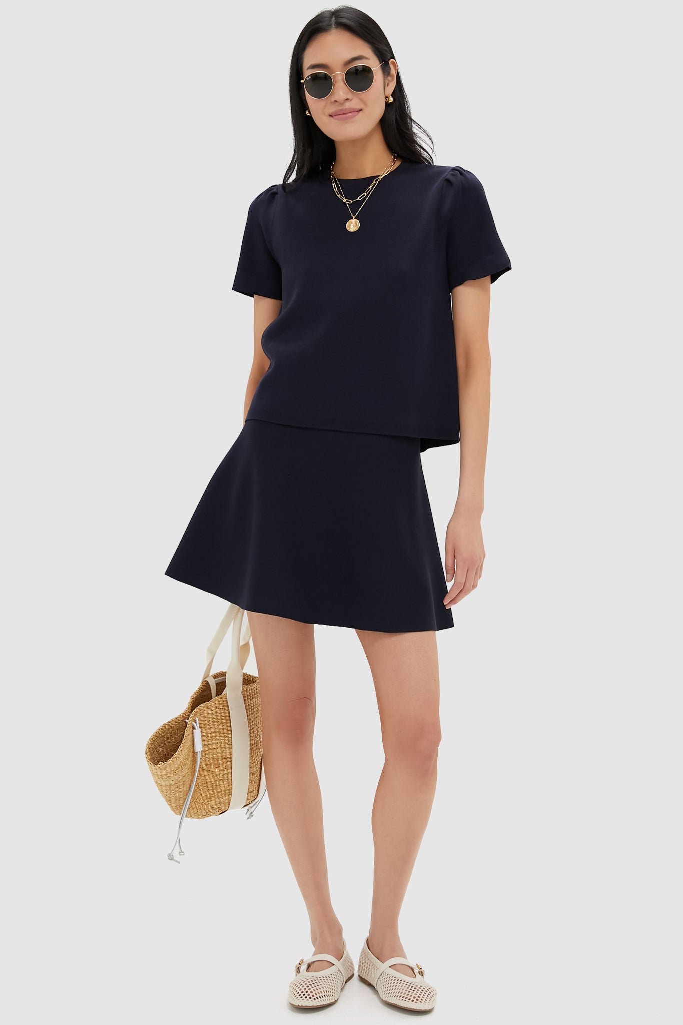 Navy Knit Short Sleeve Aubree Top