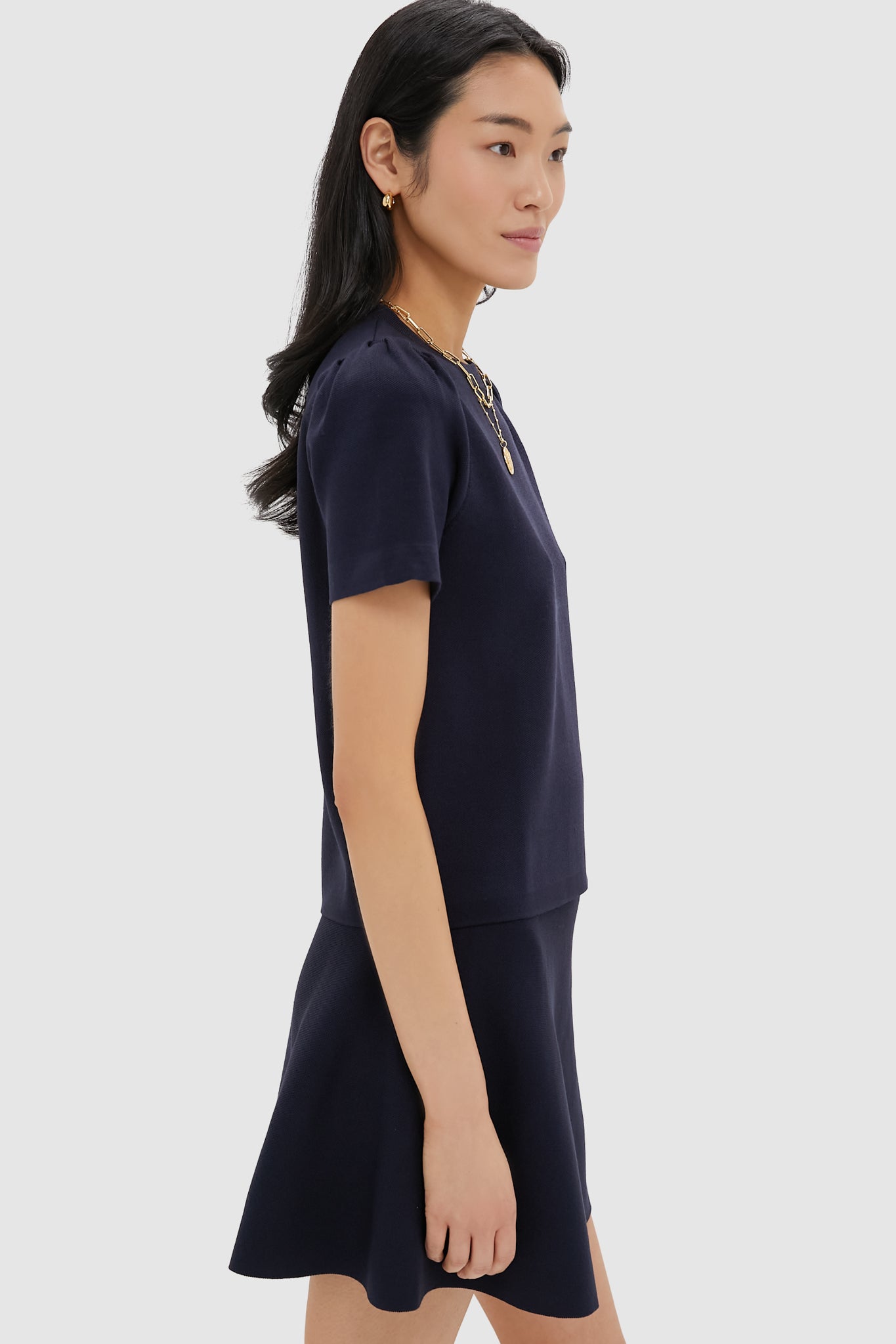 Navy Knit Short Sleeve Aubree Top