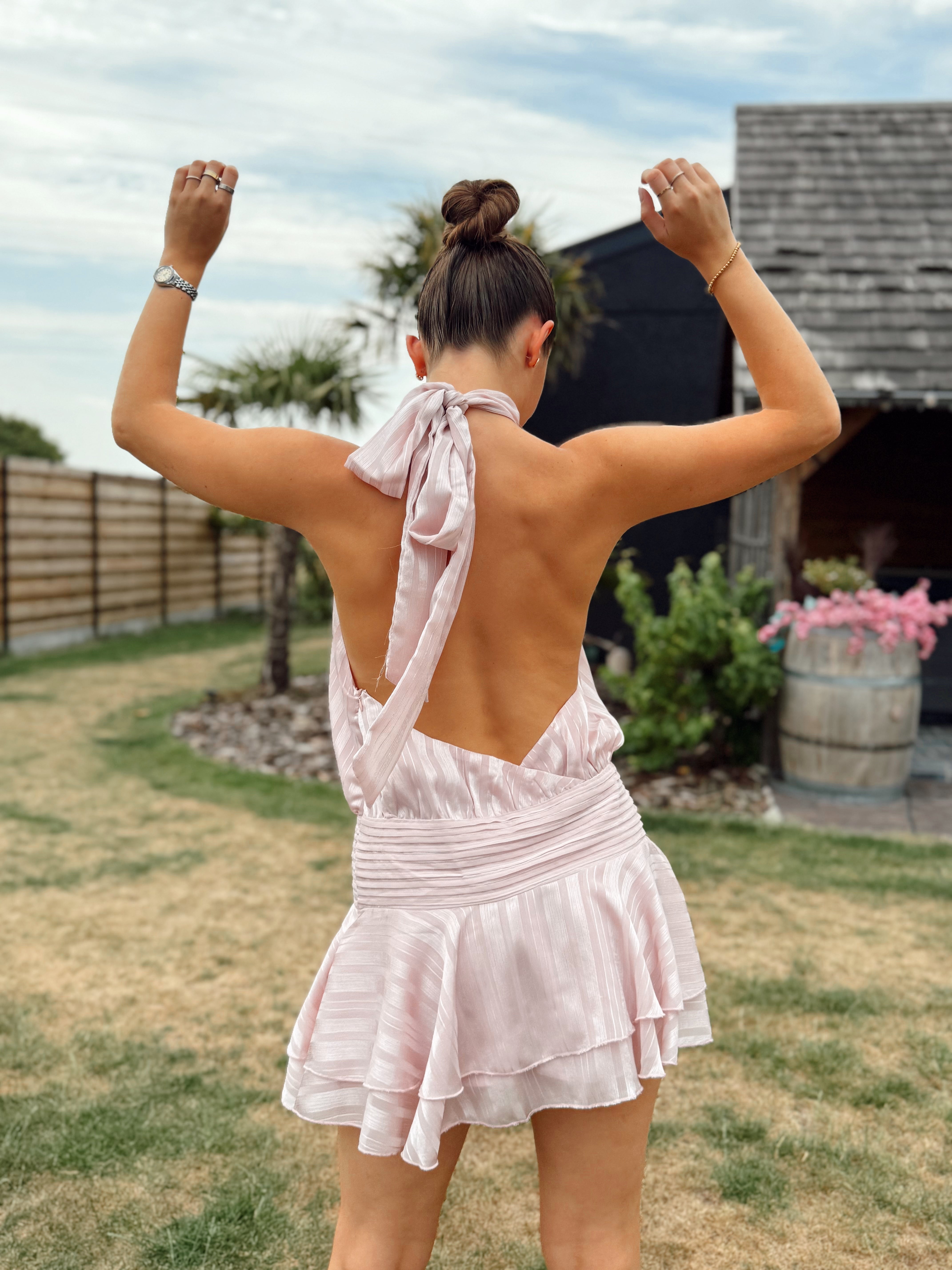 Satin Pink Halter Playsuit