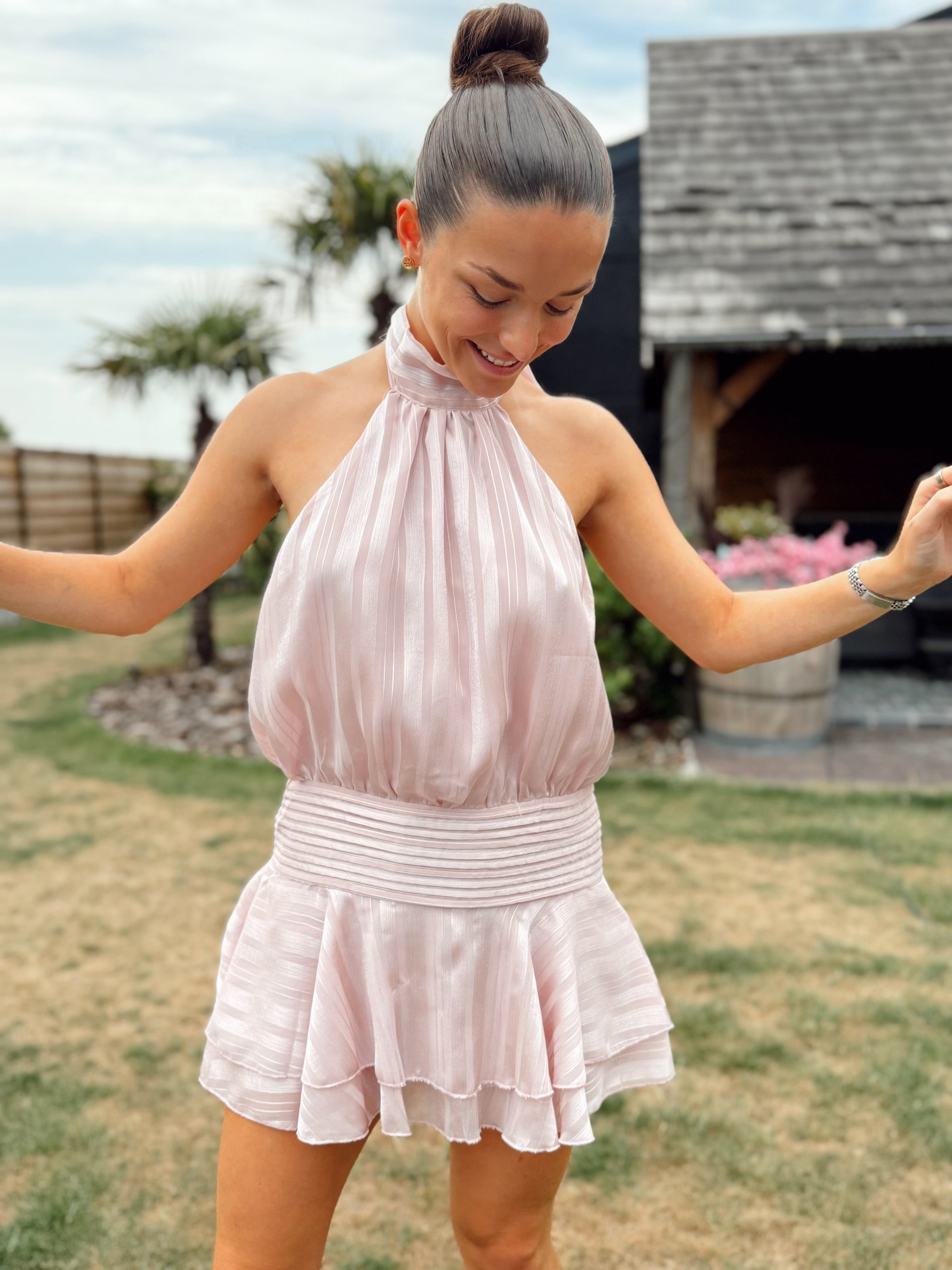 Satin Pink Halter Playsuit