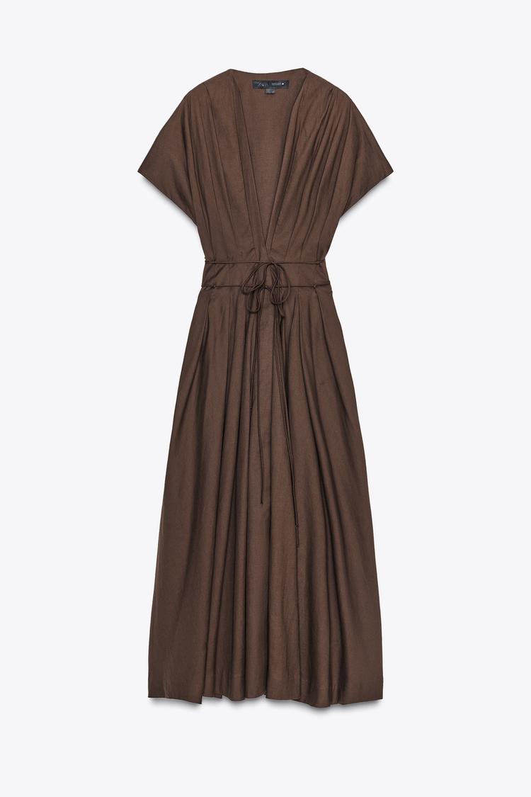 WAIST V-NECK MIDI DARTED DRESS