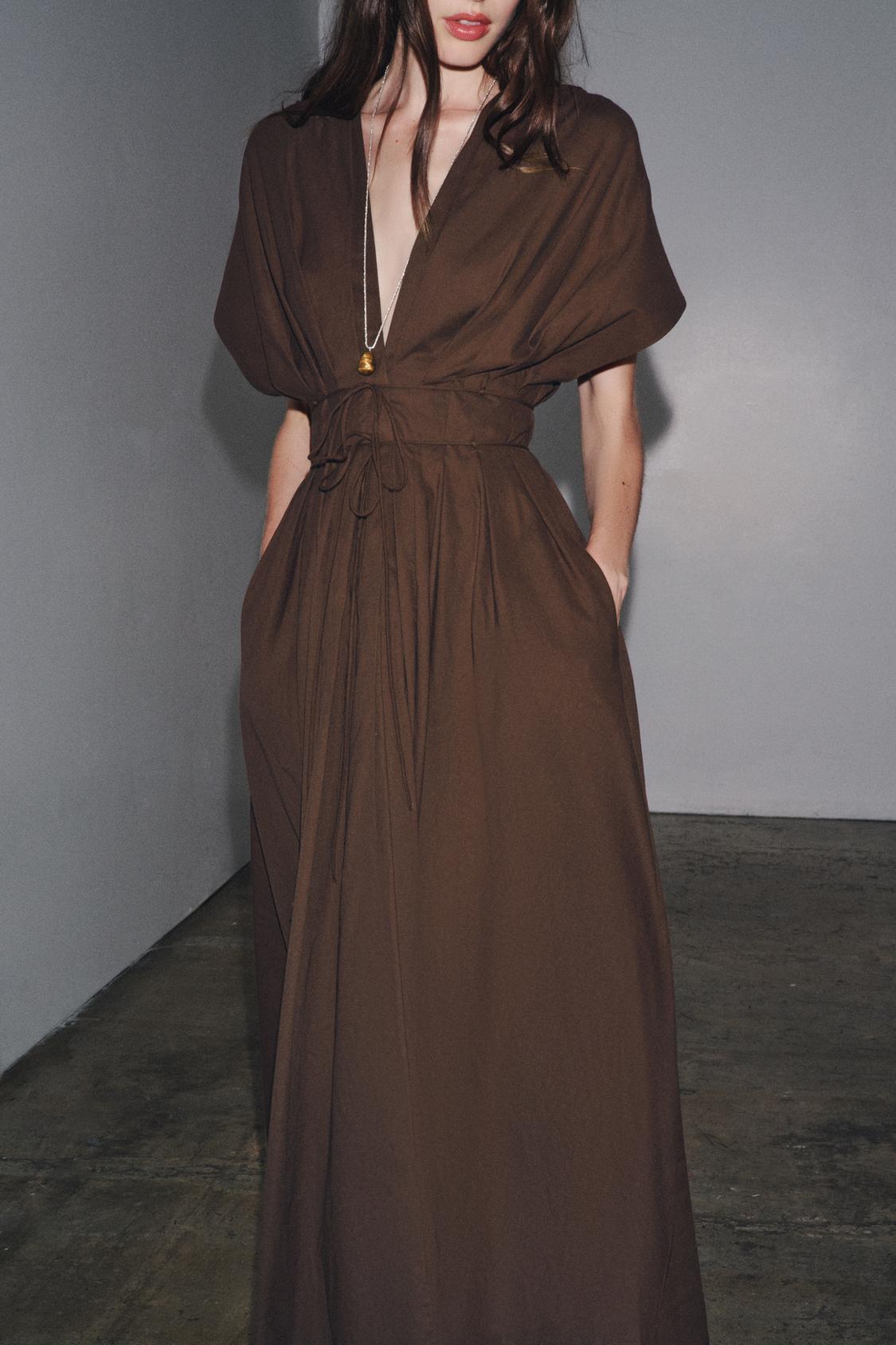 WAIST V-NECK MIDI DARTED DRESS