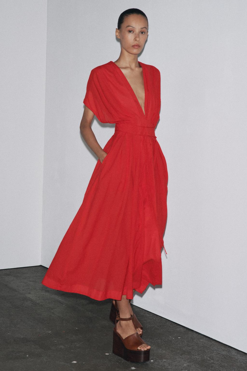 WAIST V-NECK MIDI DARTED DRESS