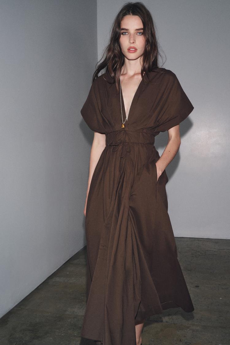 WAIST V-NECK MIDI DARTED DRESS