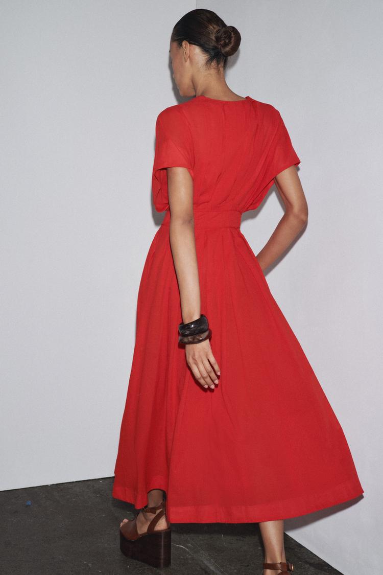 WAIST V-NECK MIDI DARTED DRESS