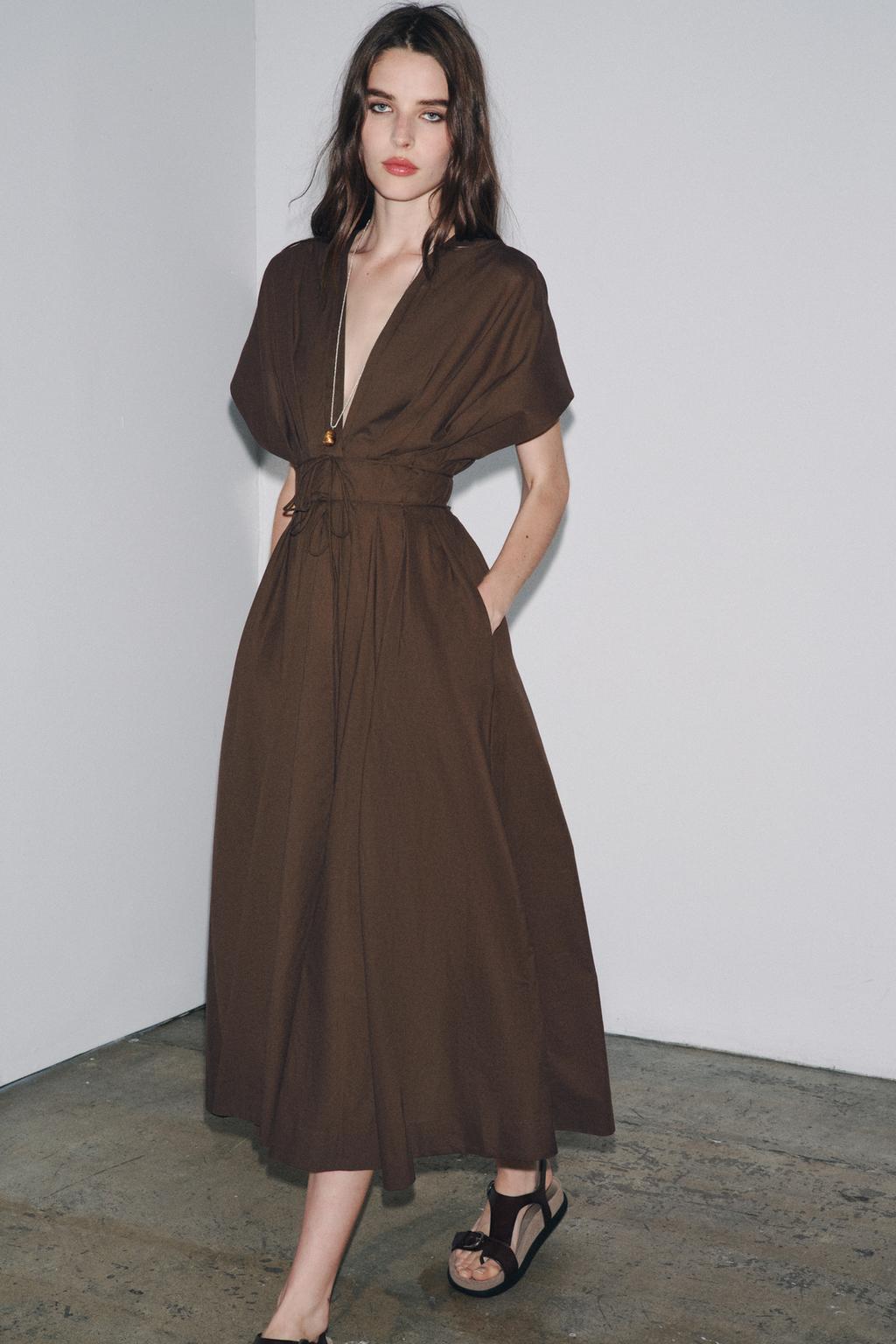 WAIST V-NECK MIDI DARTED DRESS