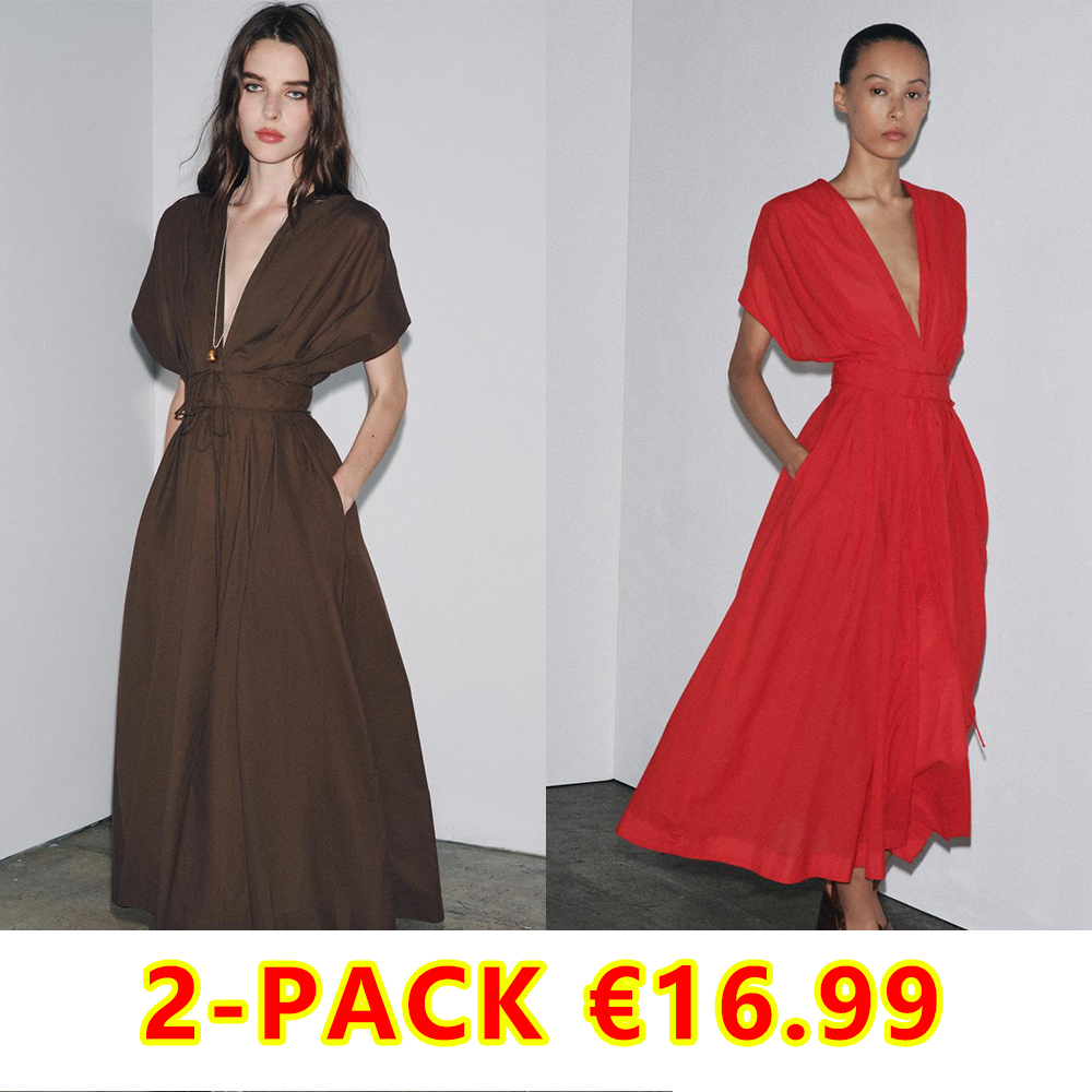 WAIST V-NECK MIDI DARTED DRESS