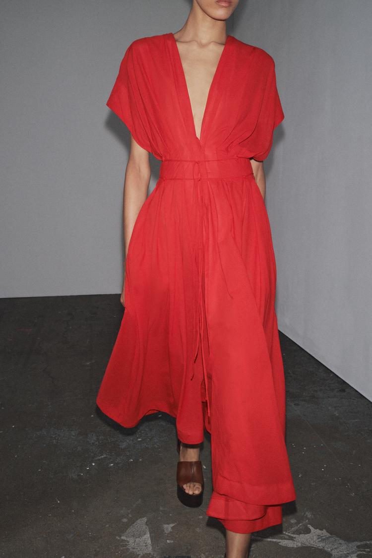 WAIST V-NECK MIDI DARTED DRESS