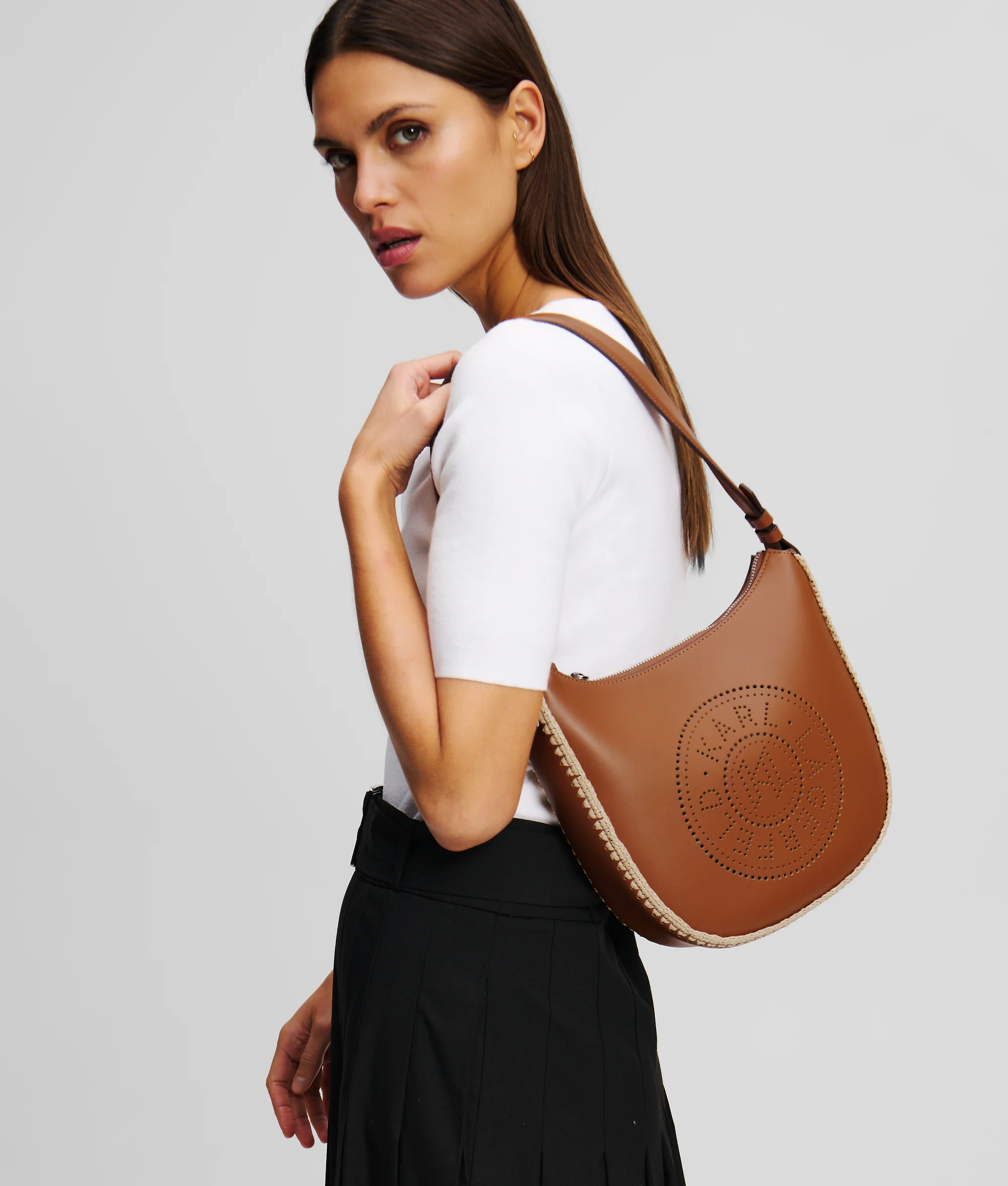 K/CIRCLE PERFORATED MOON SHOULDER BAG