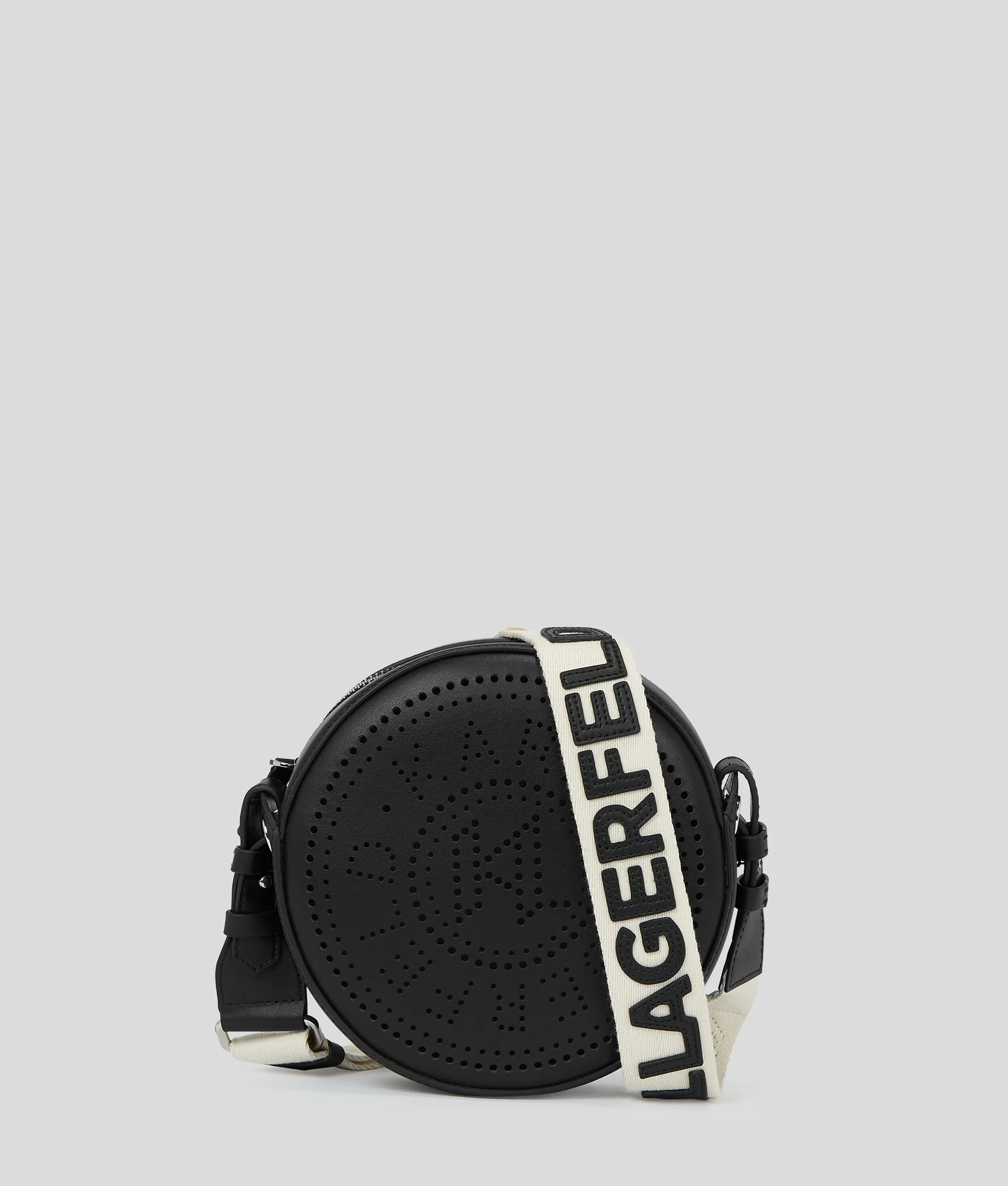 K/CIRCLE EMBOSSED LOGO ROUND CROSSBODY BAG