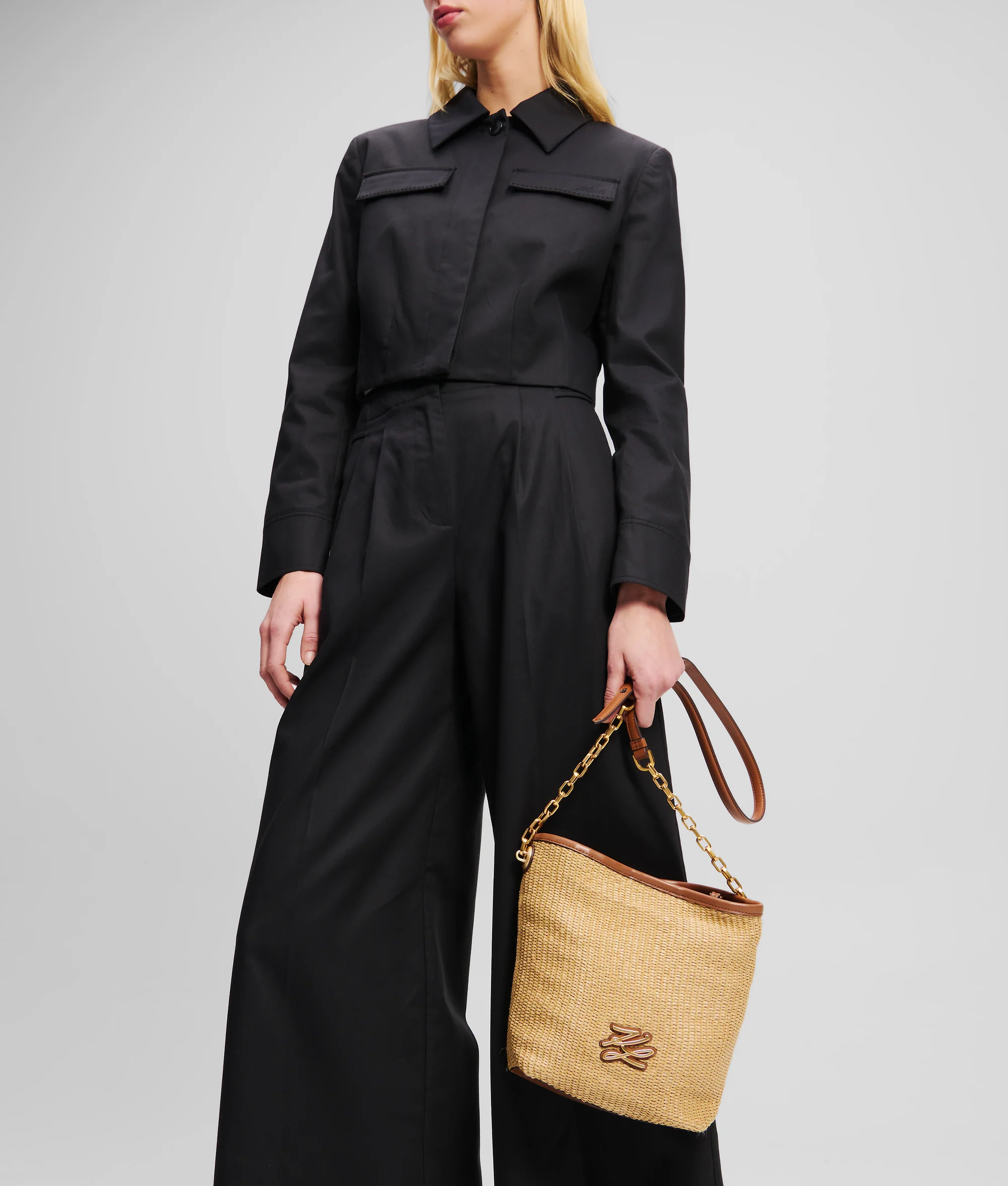 K/AUTOGRAPH RAFFIA SMALL BUCKET BAG