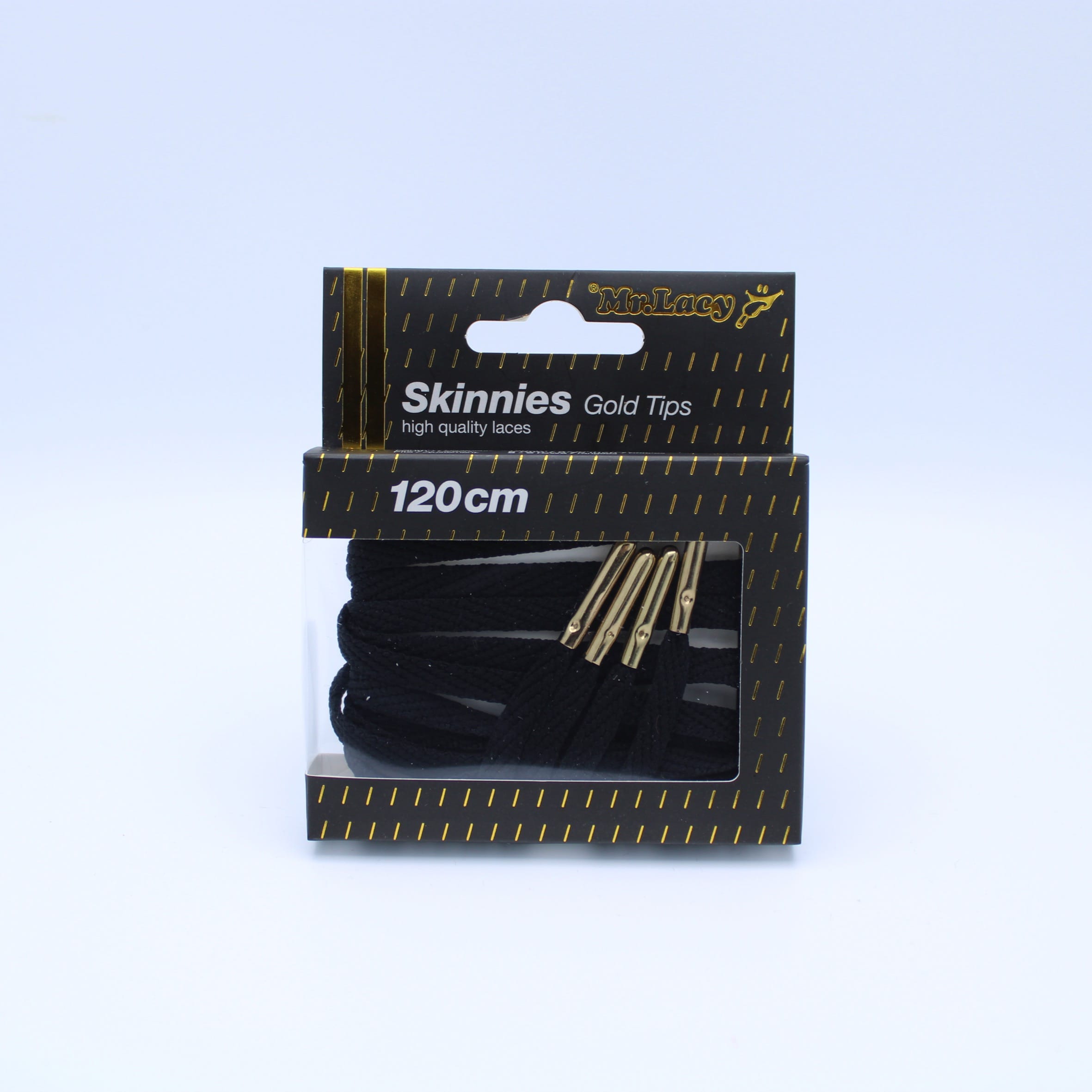 Skinnies Metal Tips Shoelaces · Black with Gold Tip