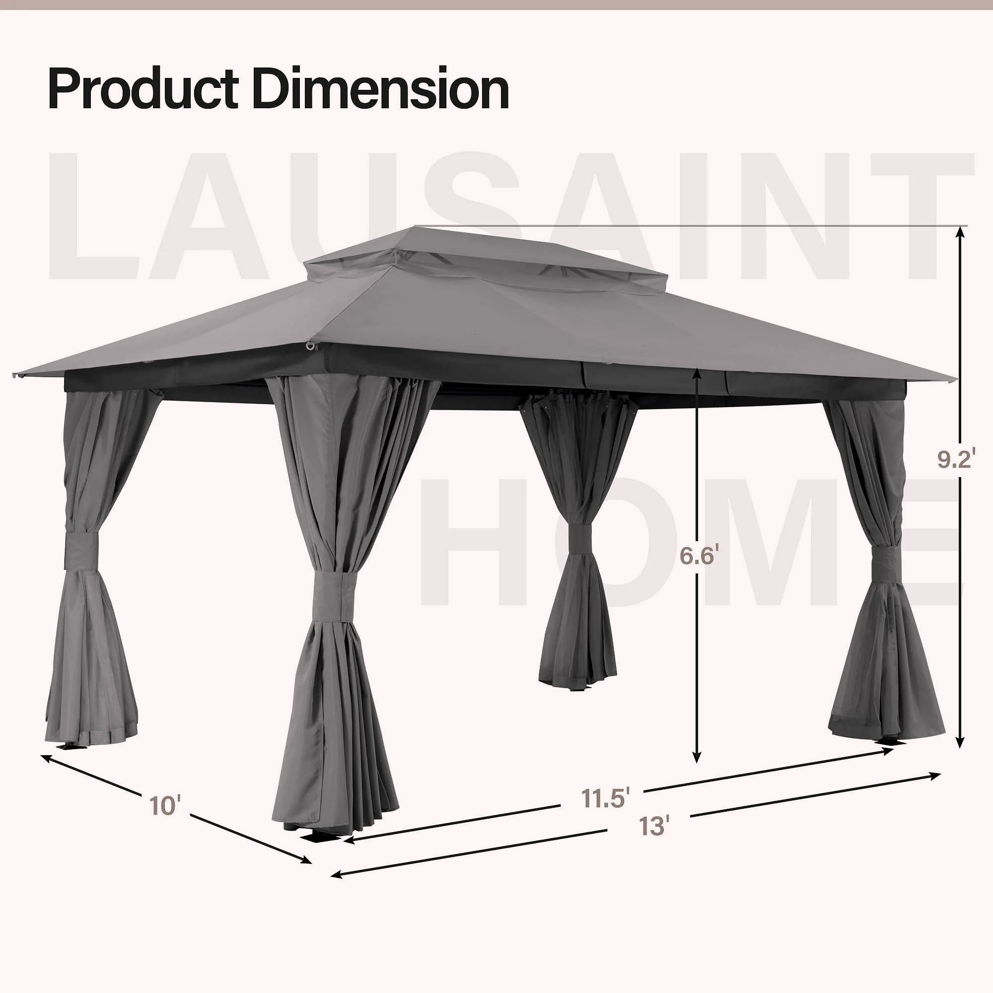 2026 LAUSAINT HOME Outdoor-Pavillon 10 × 13 ft mit Expansionsankern – Robuster Gartenpavillon für Terrasse & Garten