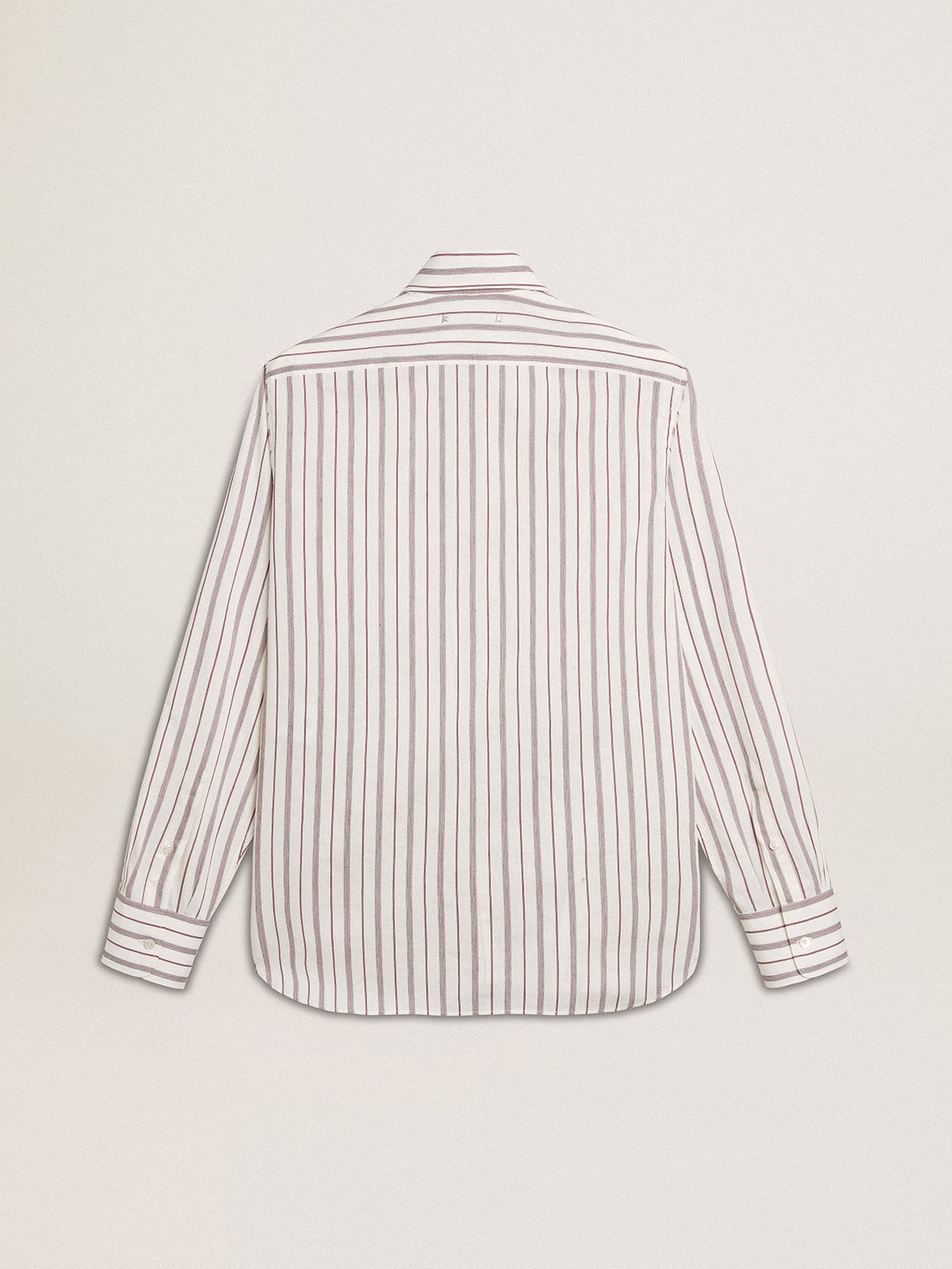 Men's white cotton shirt with fine burgundy stripes