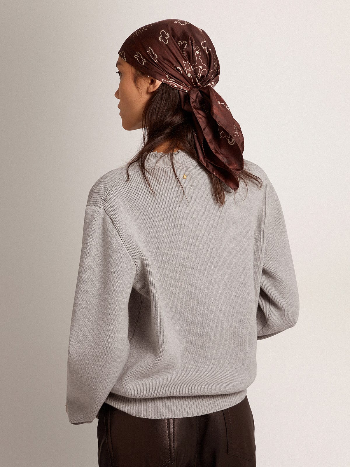 Women's round-neck sweater in gray cotton