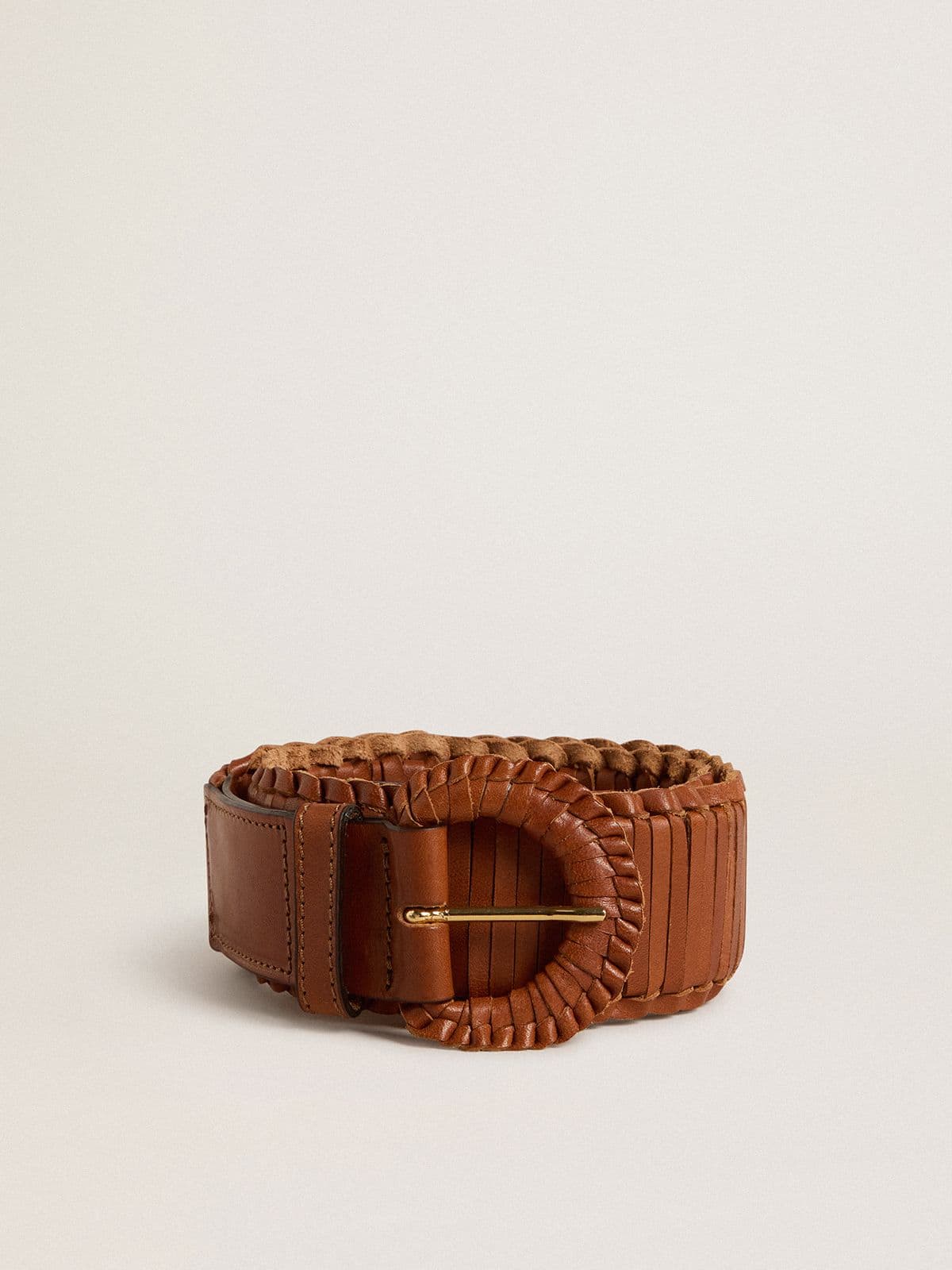 Women's belt in woven brown leather