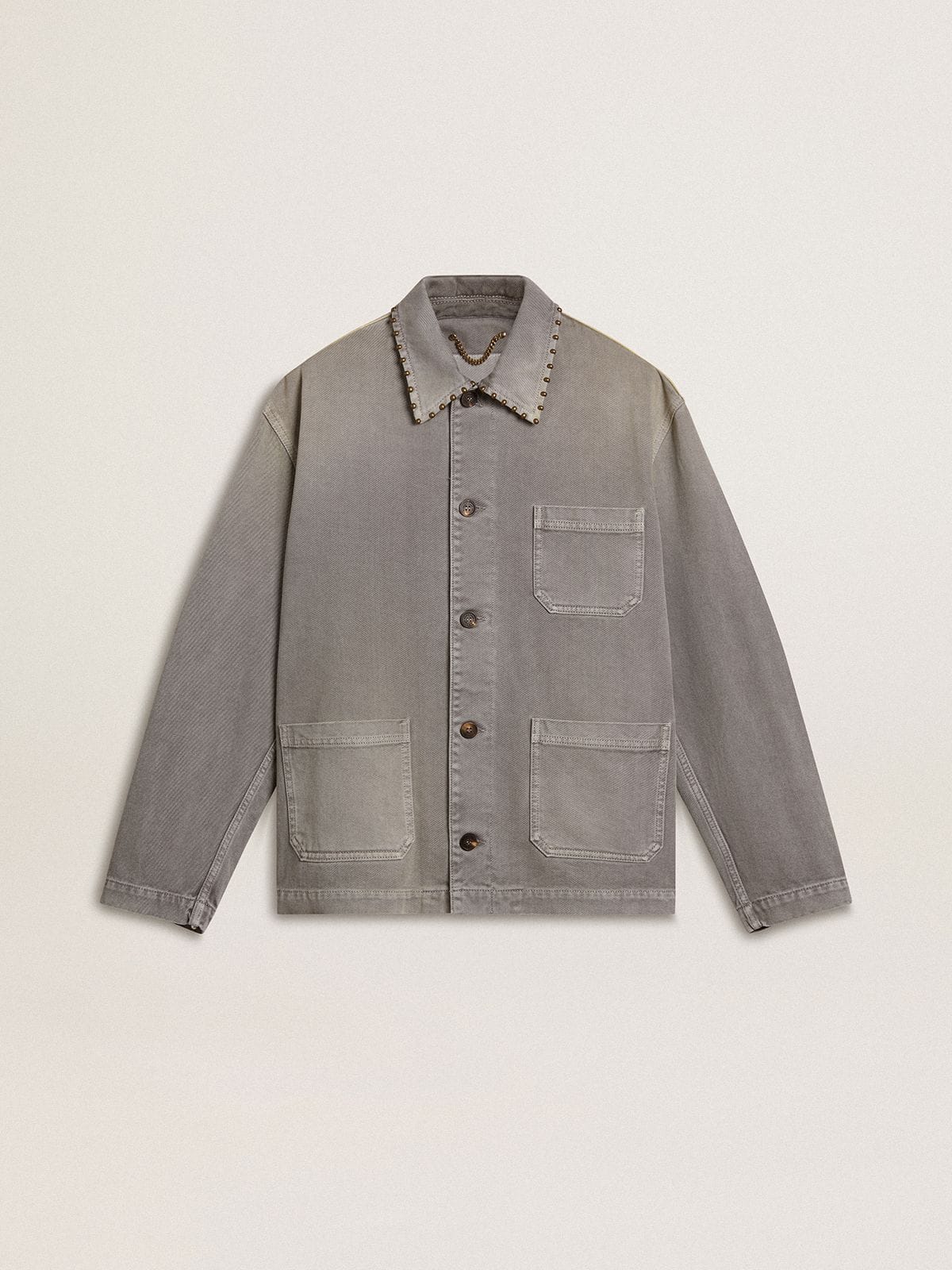 Men's gray denim jacket with studs