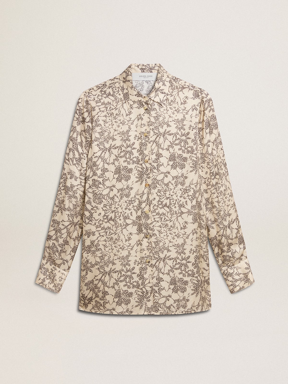 Women's silk blend pajama shirt with a floral print