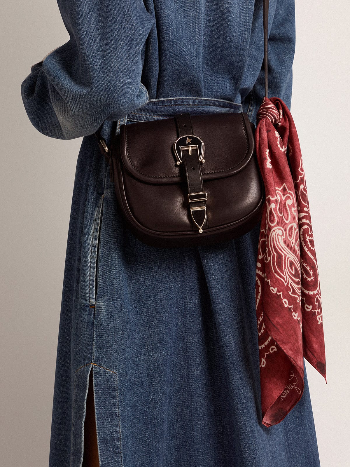 Burgundy scarf with paisley pattern