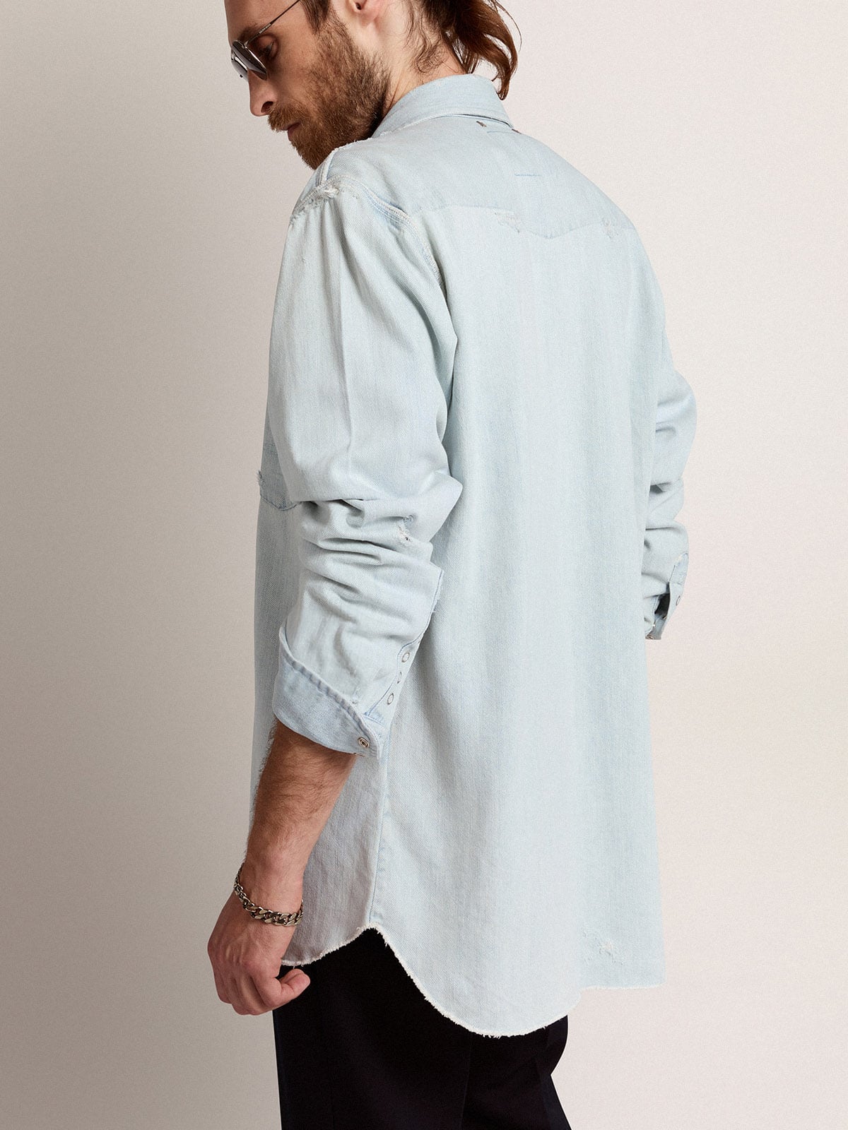 Men's bleached denim shirt with hammered studs