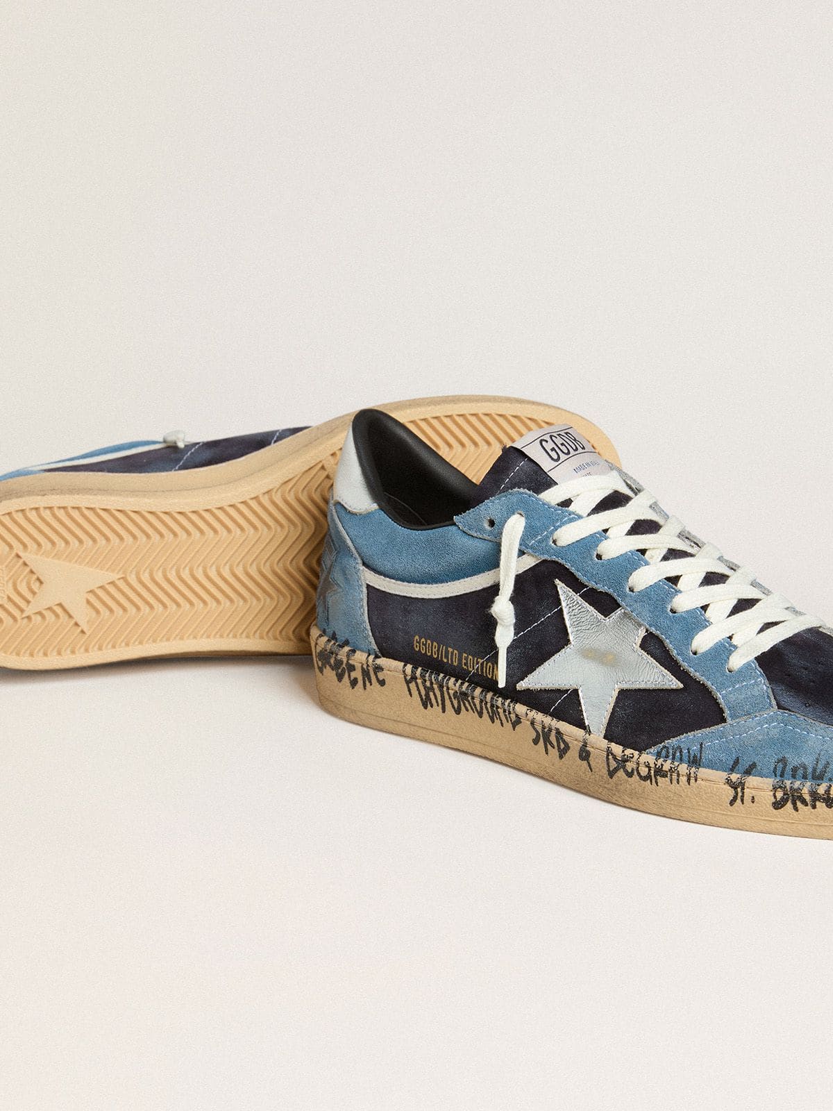 Men's Ball Star in blue suede with silver leather star and heel tab