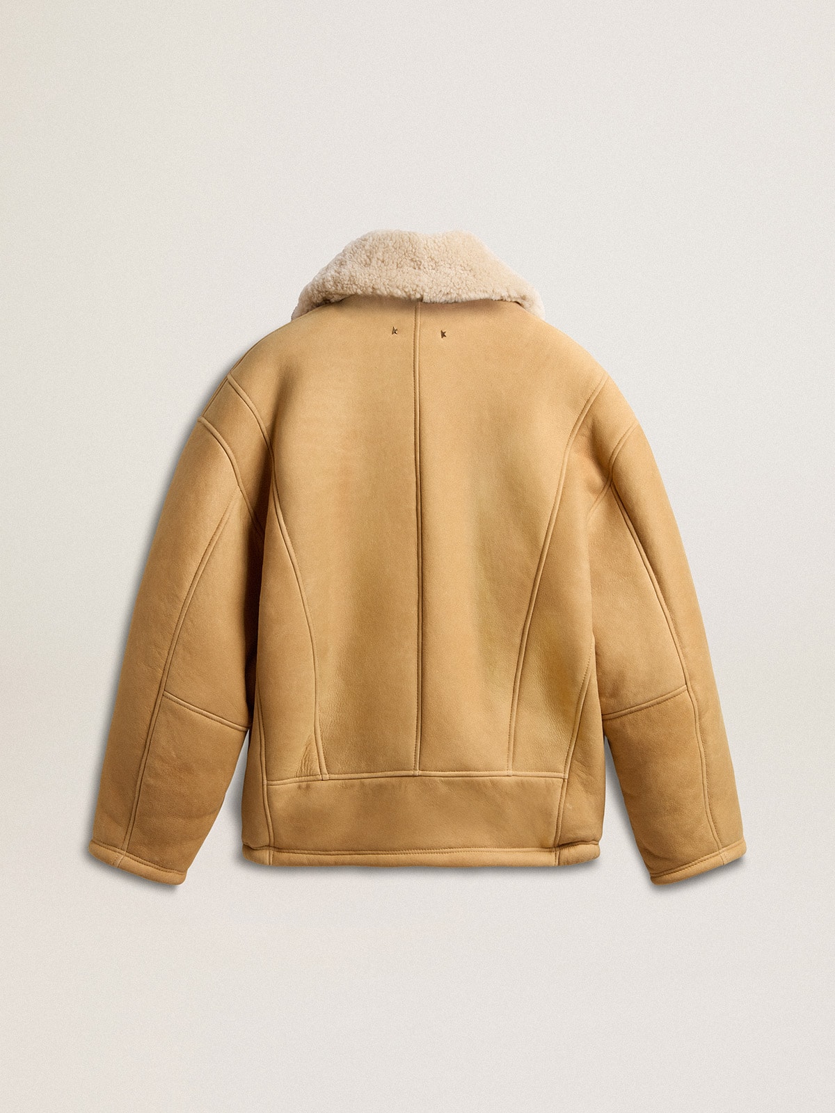 Women's sheepskin jacket with a wide shearling shawl collar