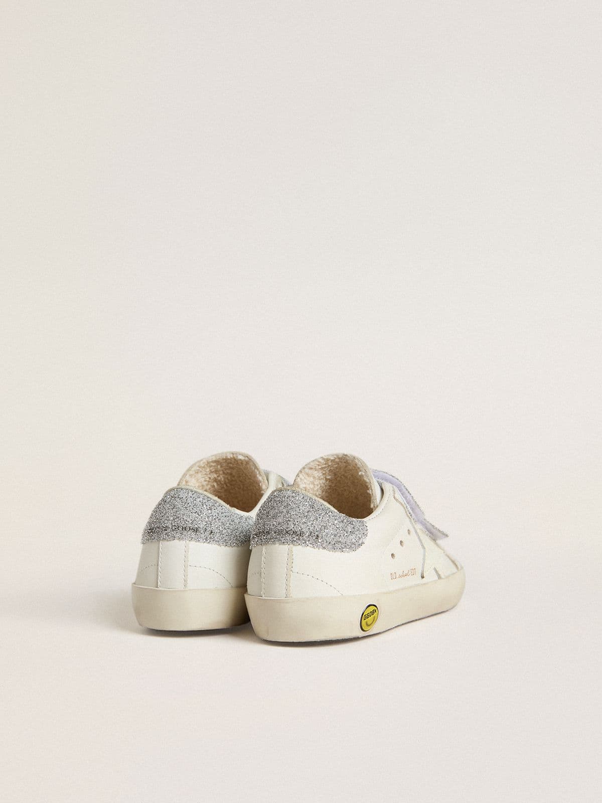 Teen Old School in white leather with silver Swarovski crystal heel tab and straps