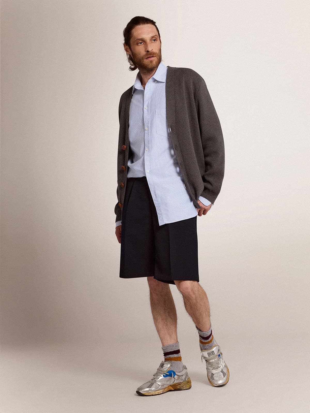 Men's bermuda shorts in dark blue wool