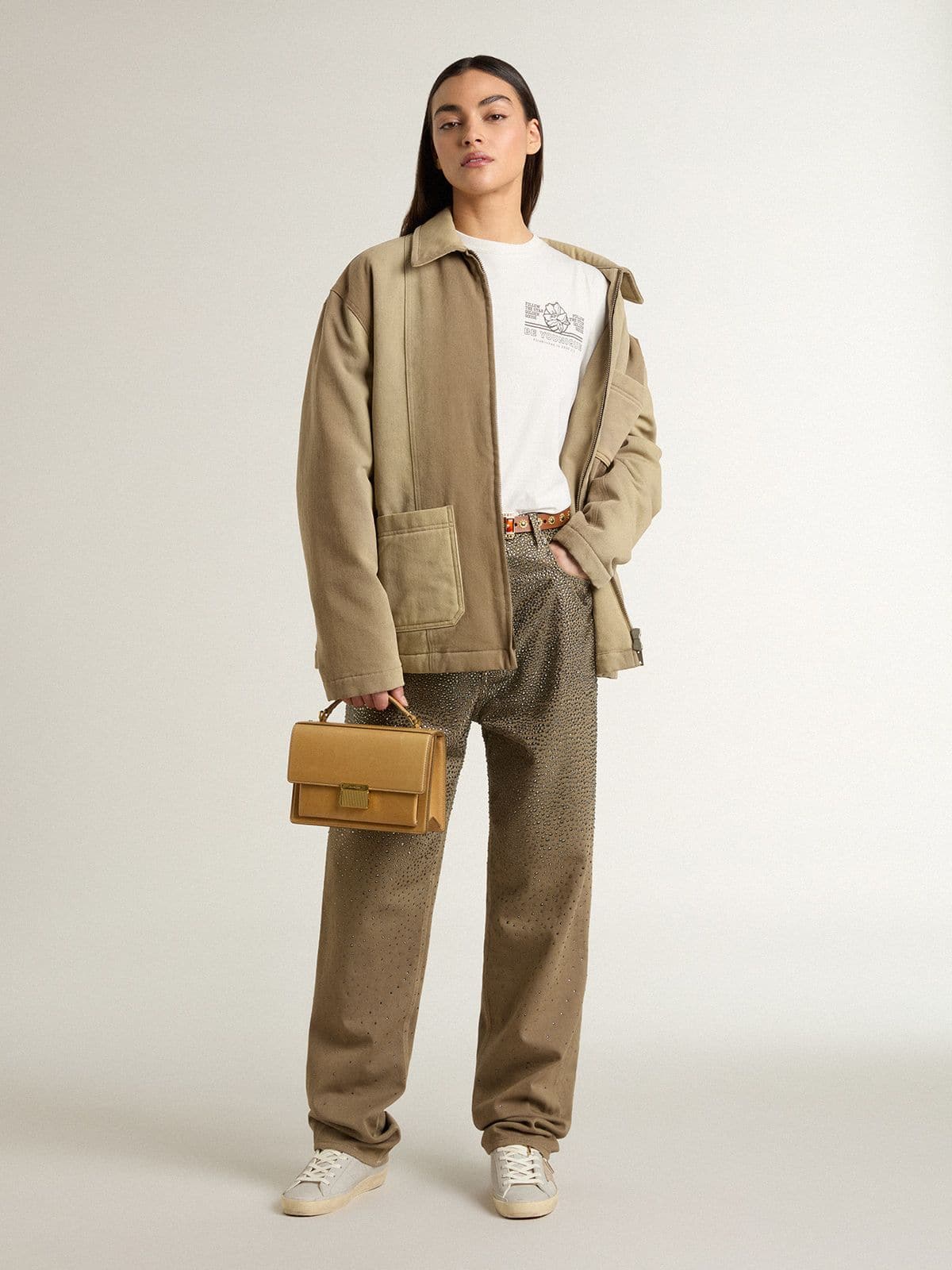 Women's white T-shirt with black print on the chest