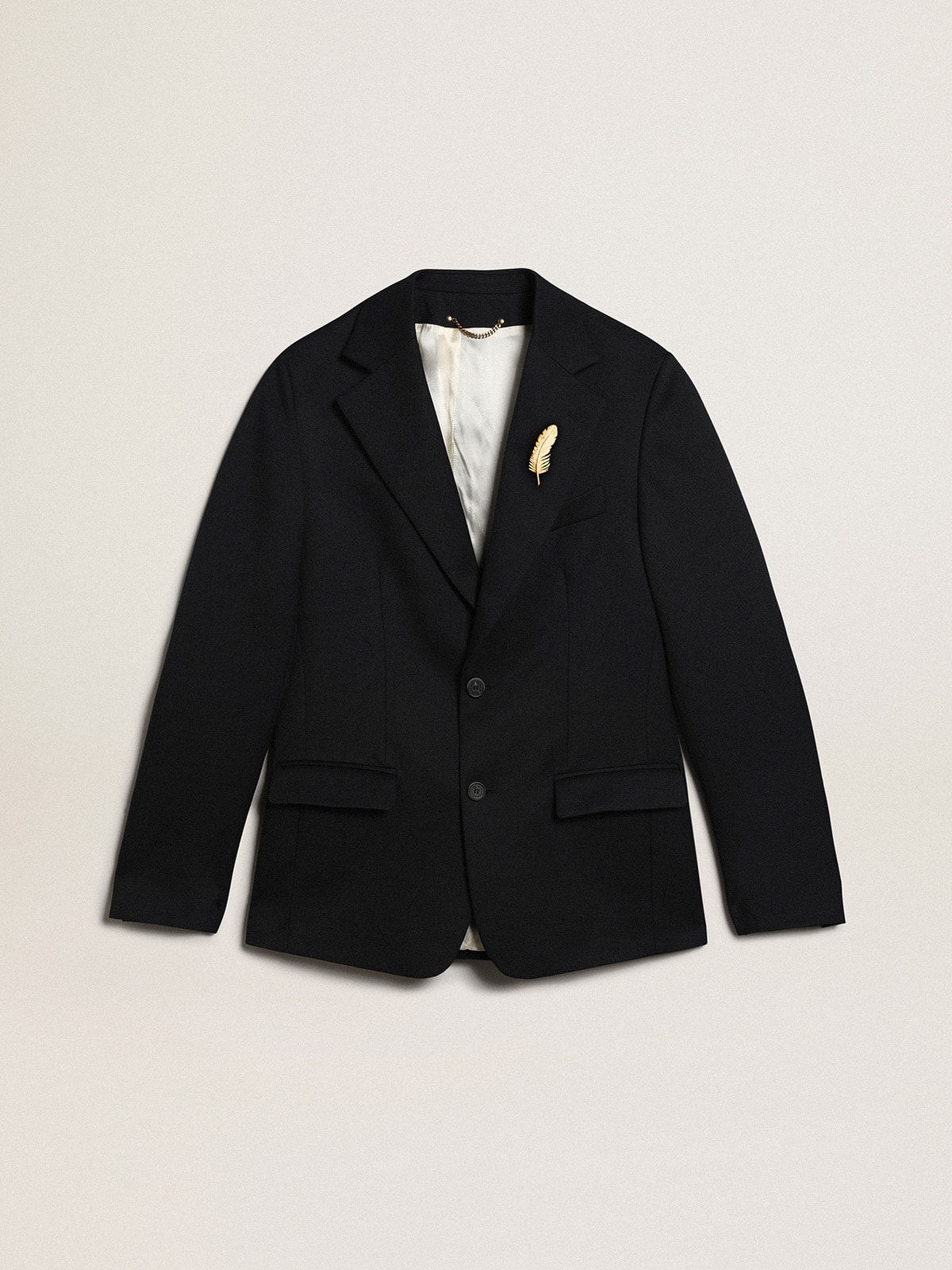 Men’s single-breasted blazer in dark blue wool gabardine