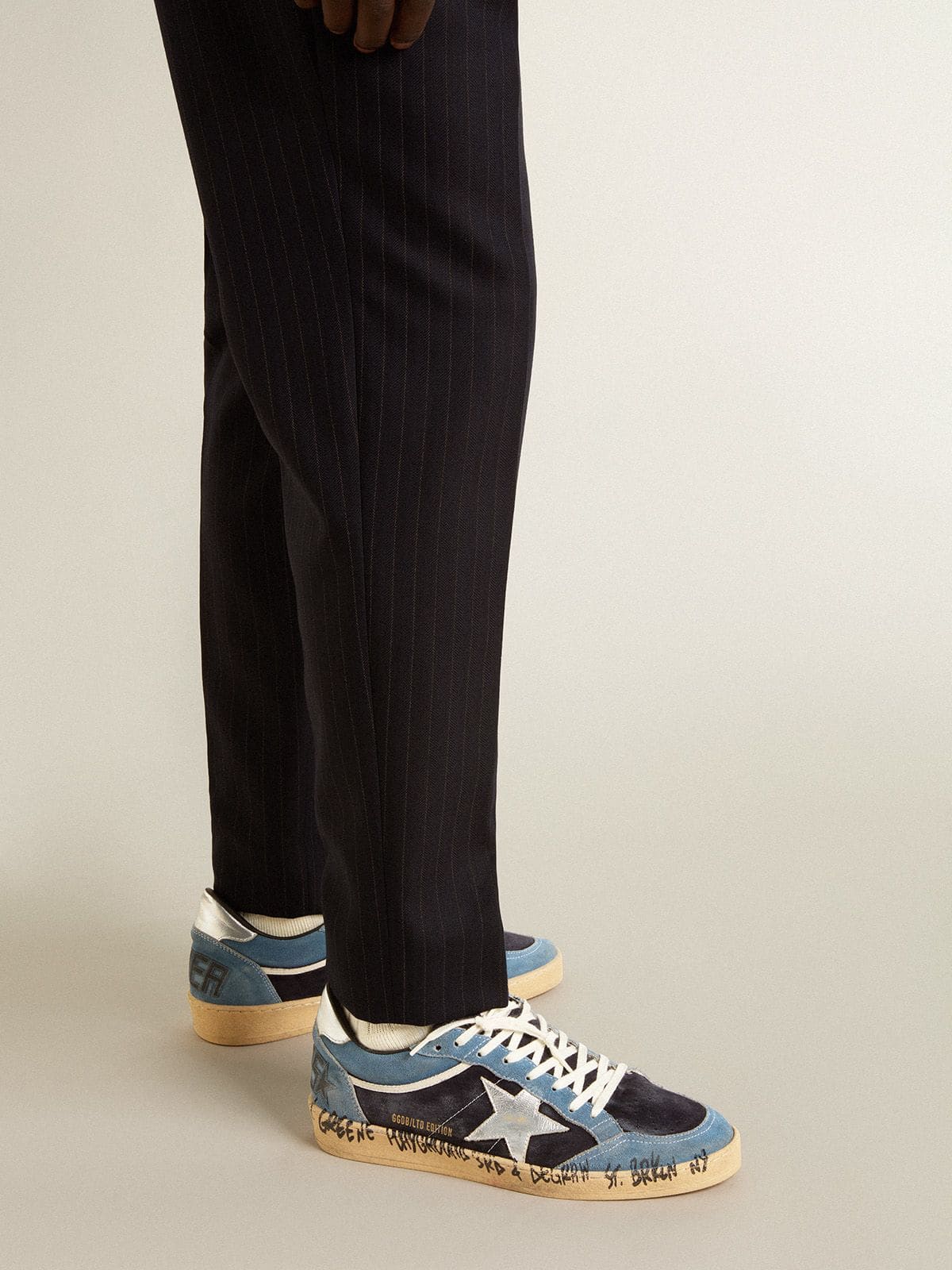 Men's Ball Star in blue suede with silver leather star and heel tab