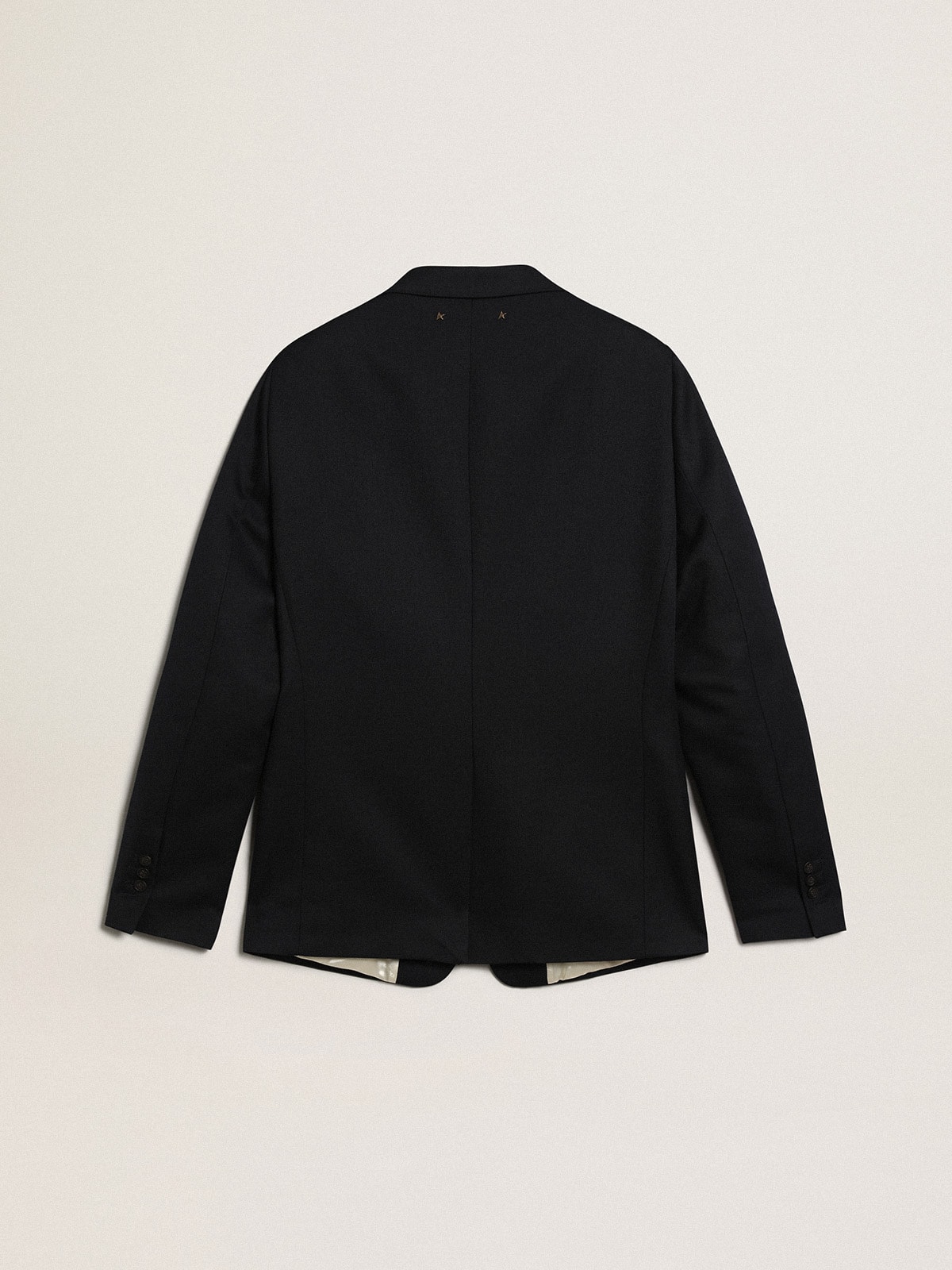 Men’s single-breasted blazer in dark blue wool gabardine