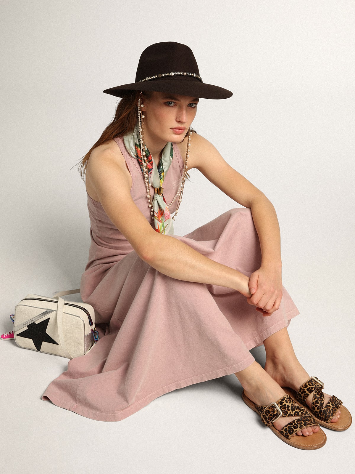 Women's Margaret flat sandals in leopard-print pony skin